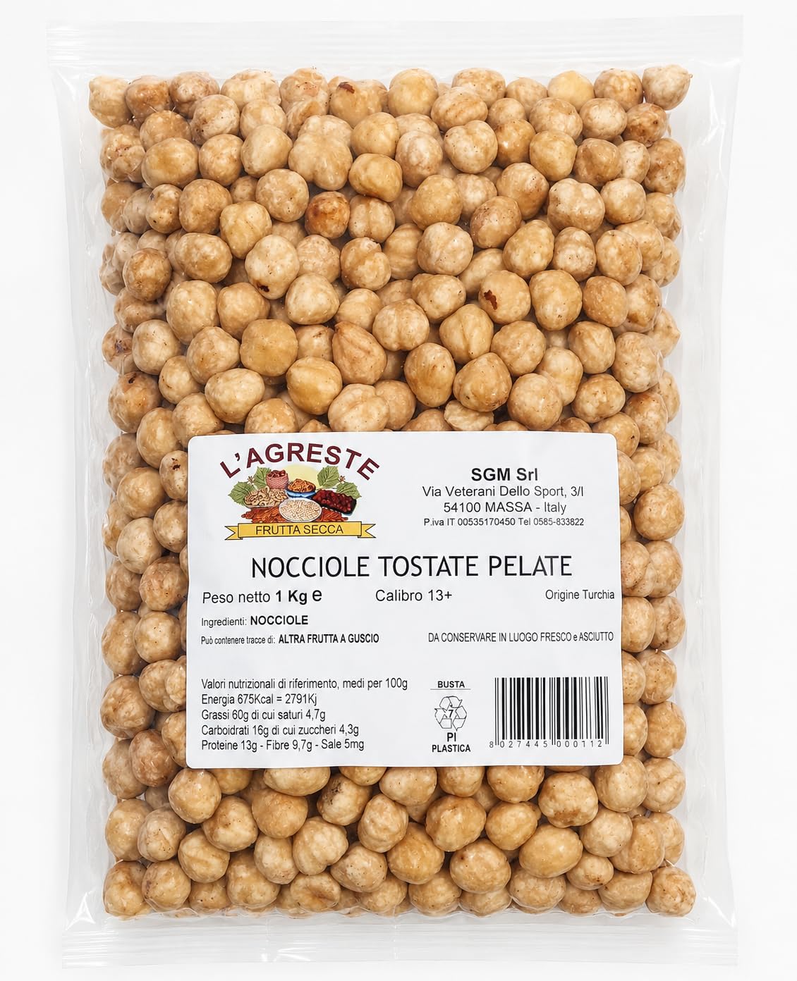 L'AGRESTE - NOCCIOLE TOSTATE 1 KG 100% ITALIANE – NOCCIOLE INTERE SGUSCIATE DI PRIMA SCELTA – FRUTTA SECCA PREMIUM PER SNACK, DOLCI, CREME E RICETTE GOURMET