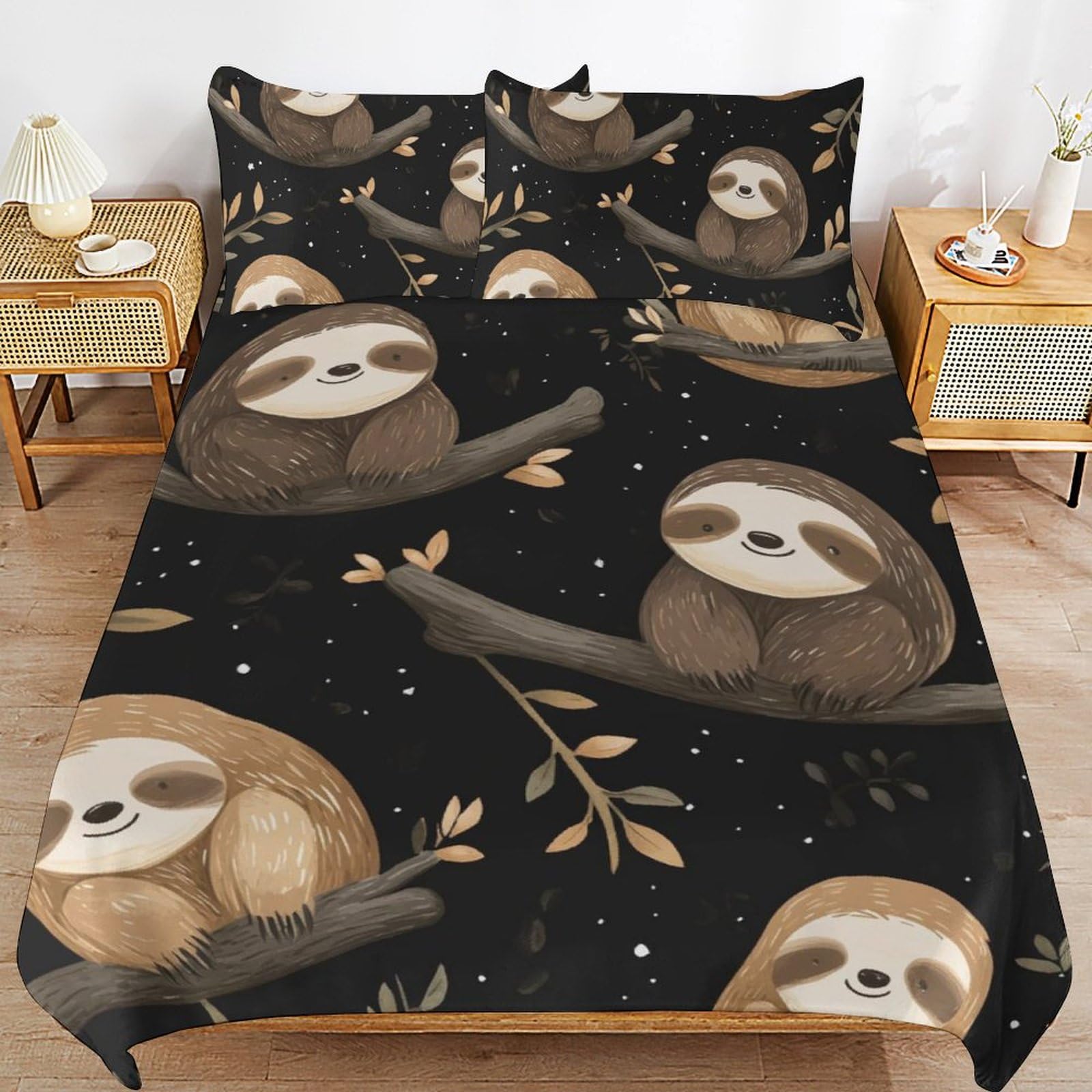 Parure de lit paresseux avec housse de couette et 2 taies d'oreiller 80x80 cm pour enfant