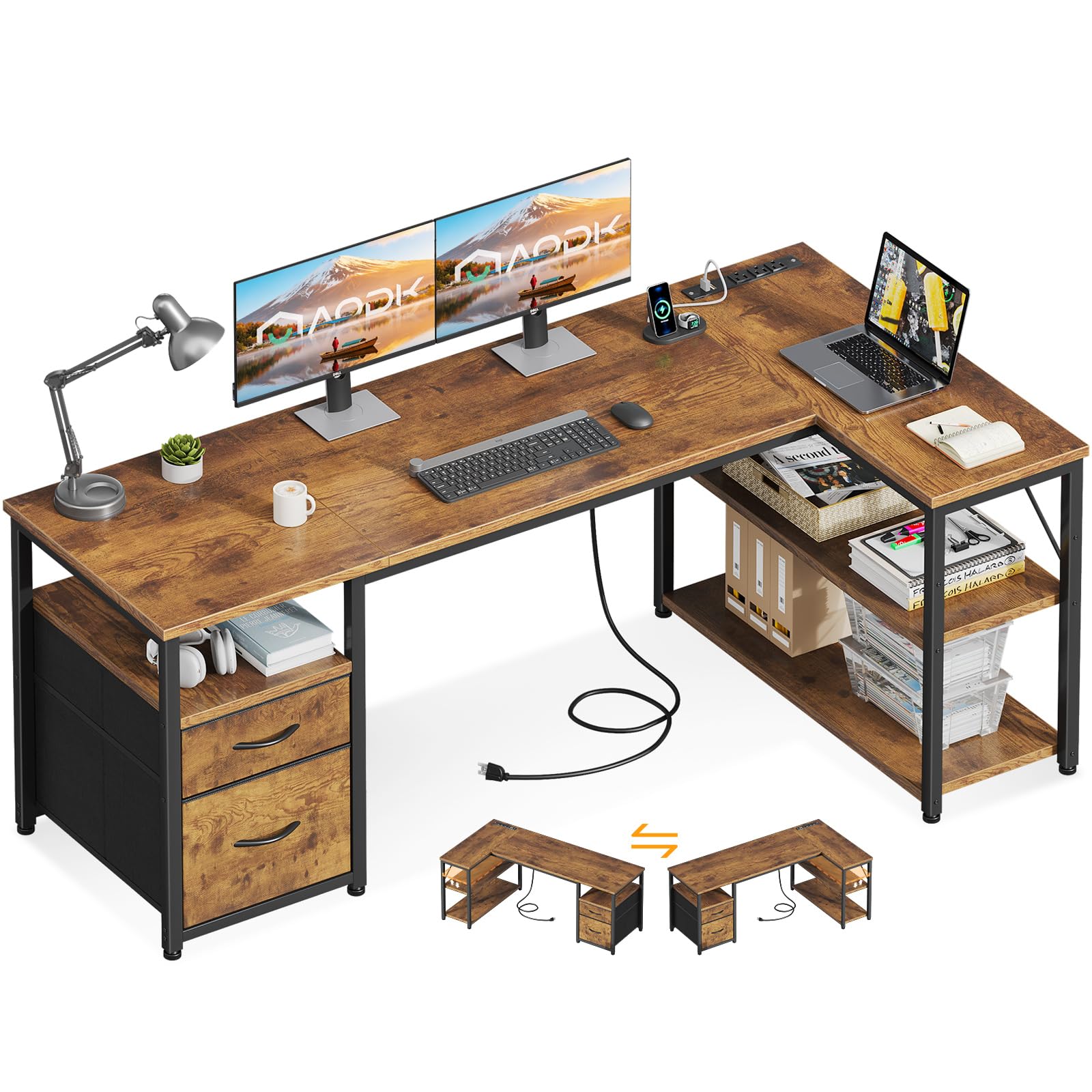 Amazon.com: AODK 55 inch L Shaped Computer Desk with Drawers