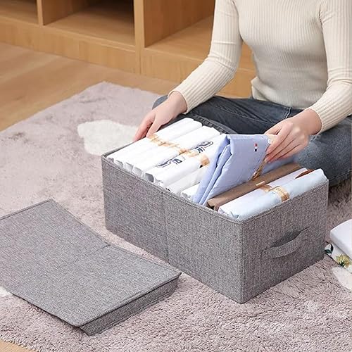 Miniatura 5 de Paquete de 2 contenedores de almacenamiento de tela con tapas, contenedores plegables de almacenamiento de ropa con tapa, cajas de almacenamiento de
