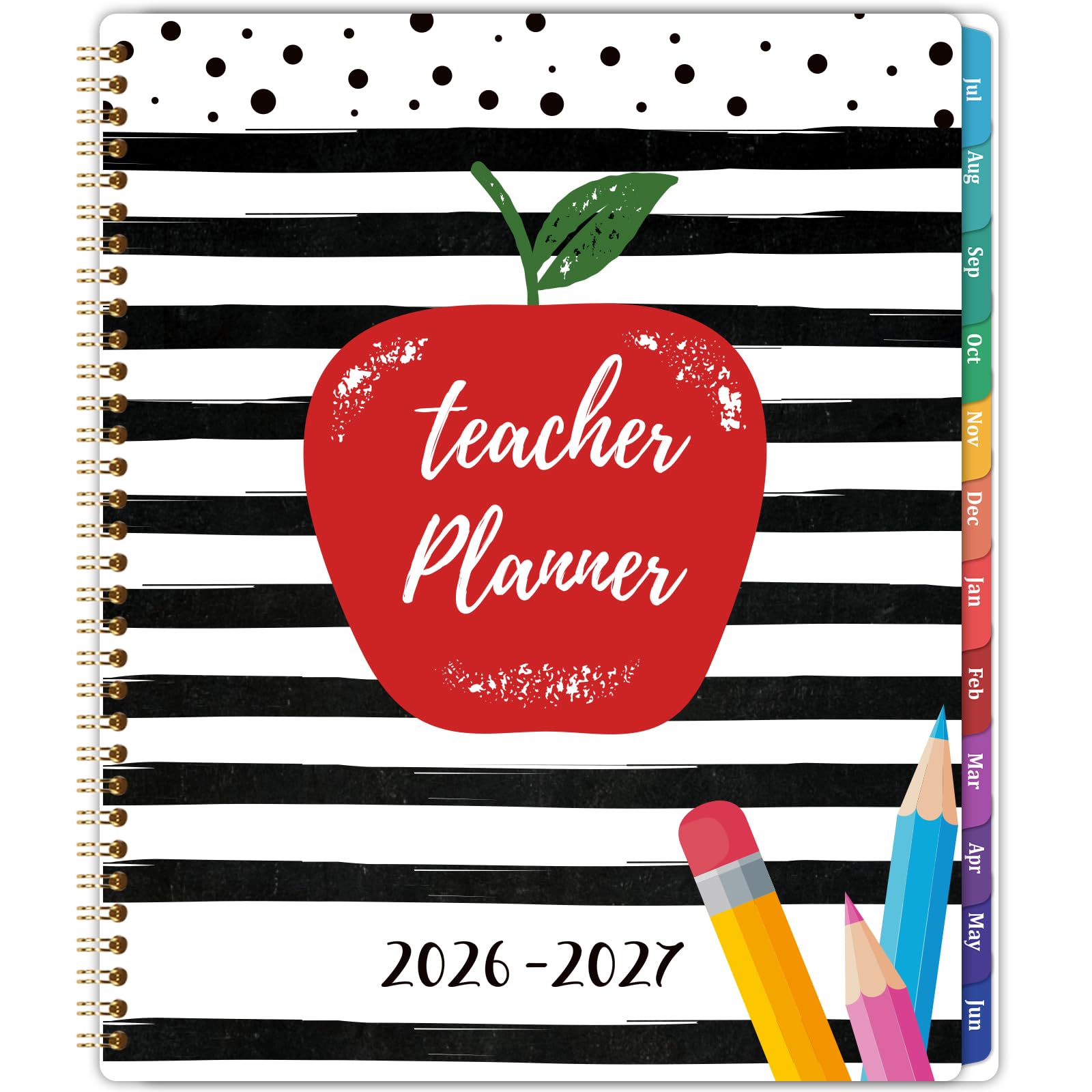 2026-2027 Teacher Planner, Lesson Planner 2026-2027, July 2026 - June 2027, 8.5" x 11", Spiral Bound, Colorful Monthly Tabs
