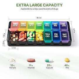 Sukuos Weekly Pill Organizer 7 Day 2 Times a Day, Quick Fill Daily Pill Box (AM PM), Arthritis Friendly Extra Large Pill Cases for Vitamin/Fish Oil/Supplements
