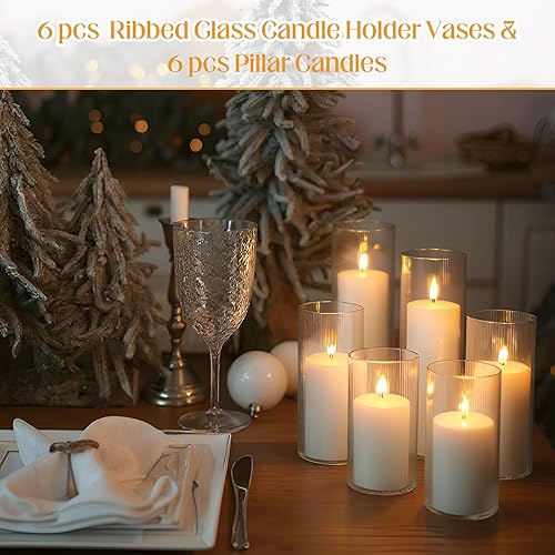 Miniatura 3 de 12 velas de pilar y portavelas de vidrio acanalado, soportes altos para velas de pilar, jarrones acanalados transparentes para bodas, centros de