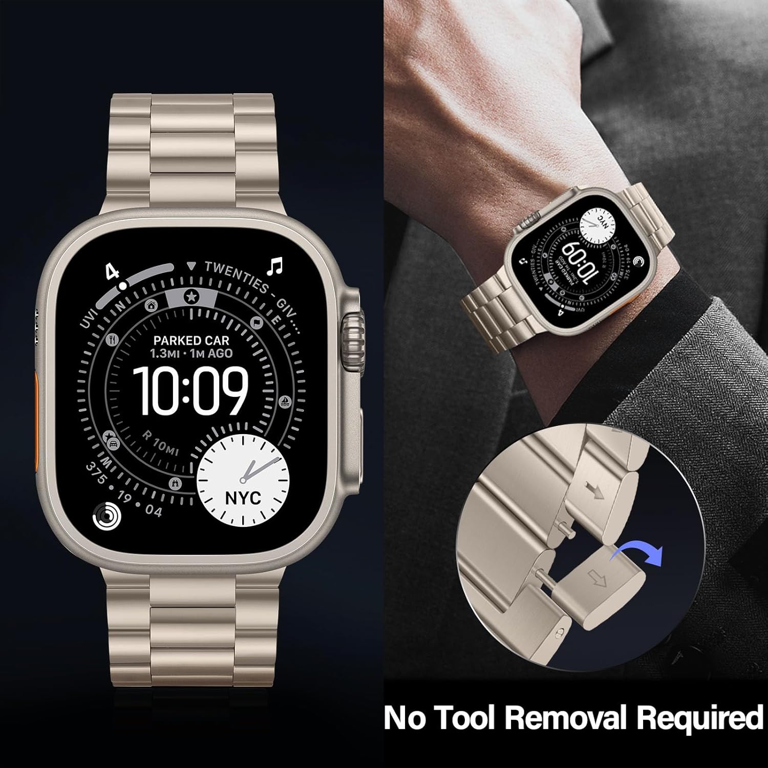 No Tool Needed Bands Compatible with Apple Watch Band 49mm 46mm 45mm 44mm 42mm for Men Women, Detachable Metal Strap for iWatch Ultra 3/2/1 Series 11 10 9 8 7 6-1, SE (Starlight) - Image 2