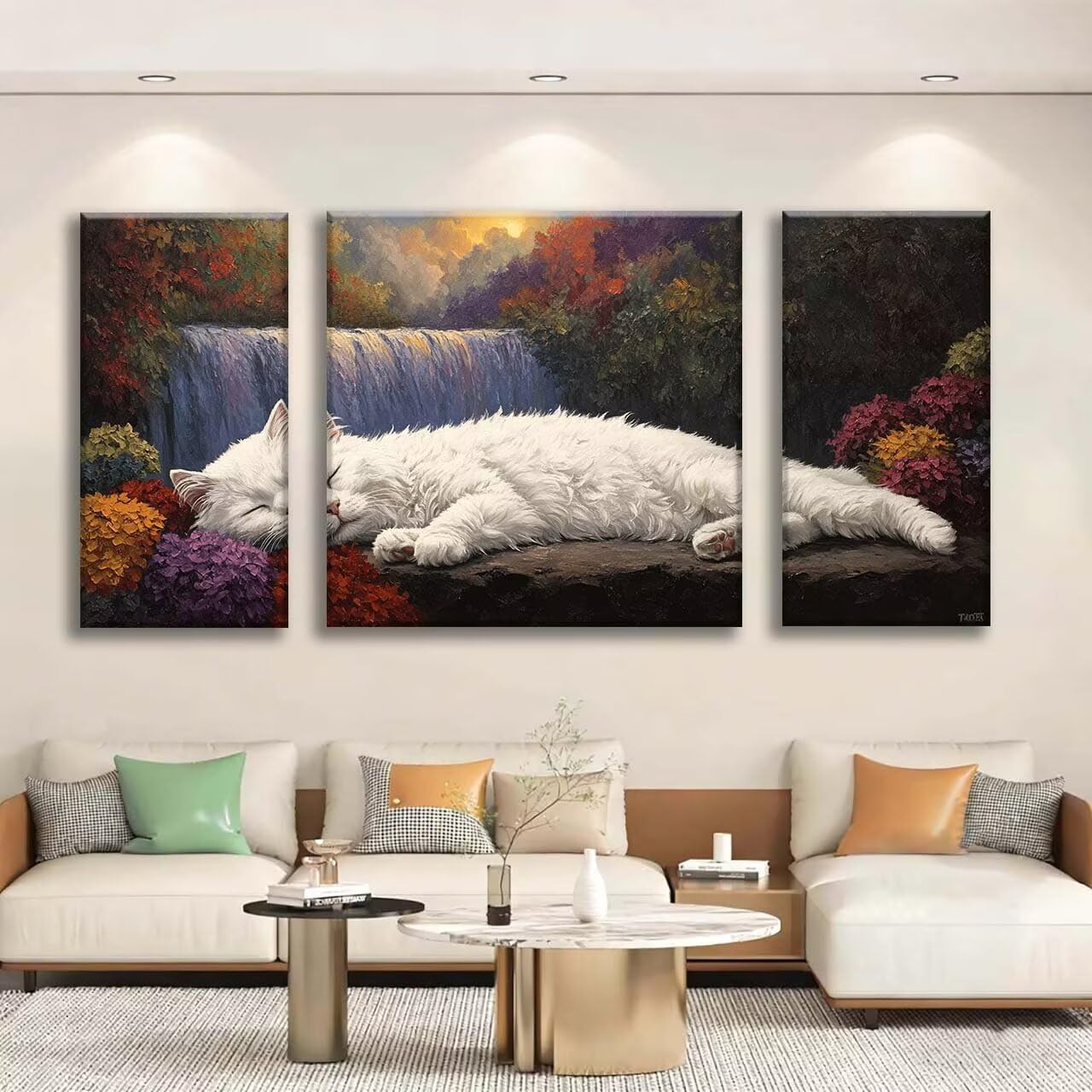3 Pezzi Dipingere con i Numeri adulti, Paint by Numbers Autunno Gatto, Kit Lavoretti Creativi, Kit di Pittura Acrilica Fai-da-Te, con 3- Pennello, Decorazioni Casa 70x140cm (Senza Cornice) y1s-494