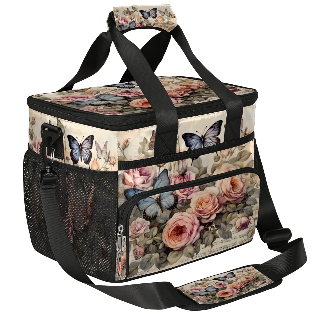 Floral Insulated Picnic Backpack Lunch Box for Women Men Picnic Basket Tote Lunch Bag Picnic Bag Portable Lunch Bags for Picnic, Beach, Work, Trip,Office, Camp Retro Flowers