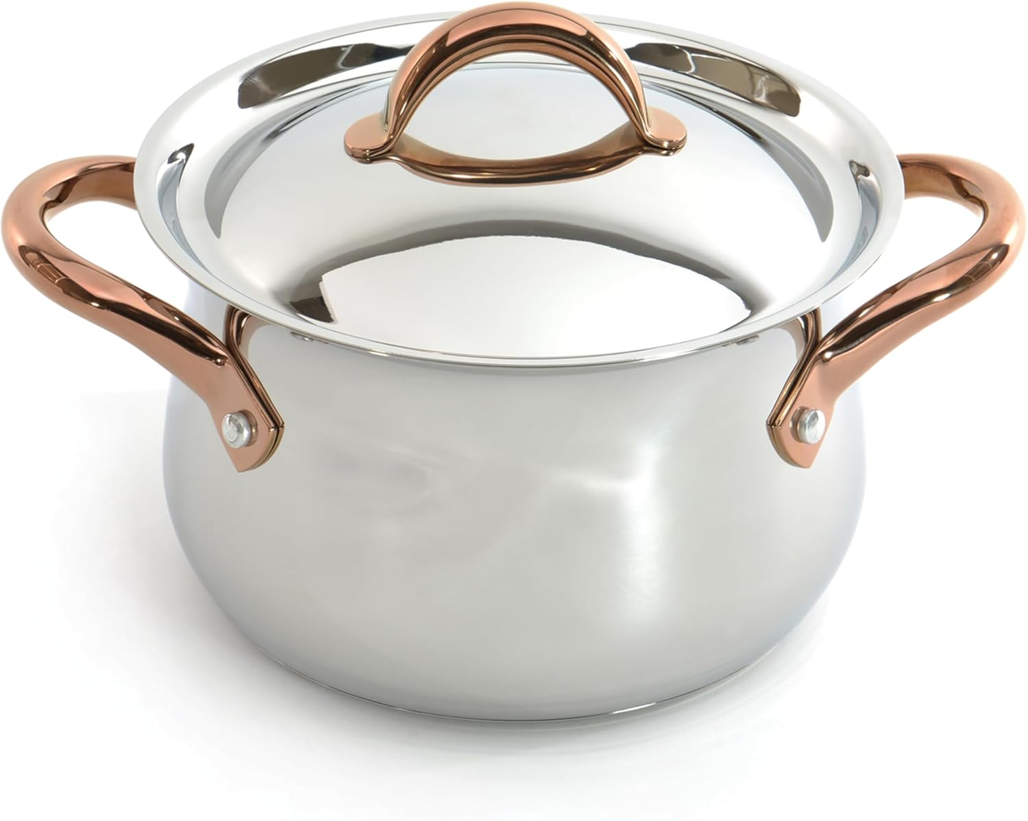 BergHOFF Ouro Gold 18/10 Stainless Steel 8" Stockpot 4.8 Qt. with Stainless SteelLid, Rose Gold Handle, PFOA-free, Induction Cooktop, Fast, Even Heat