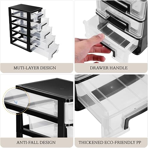 Miniatura 9 de Gabinete de almacenamiento multifuncional de plástico de cinco capas con cajones transparentes, organizador que ahorra espacio para oficina, armario