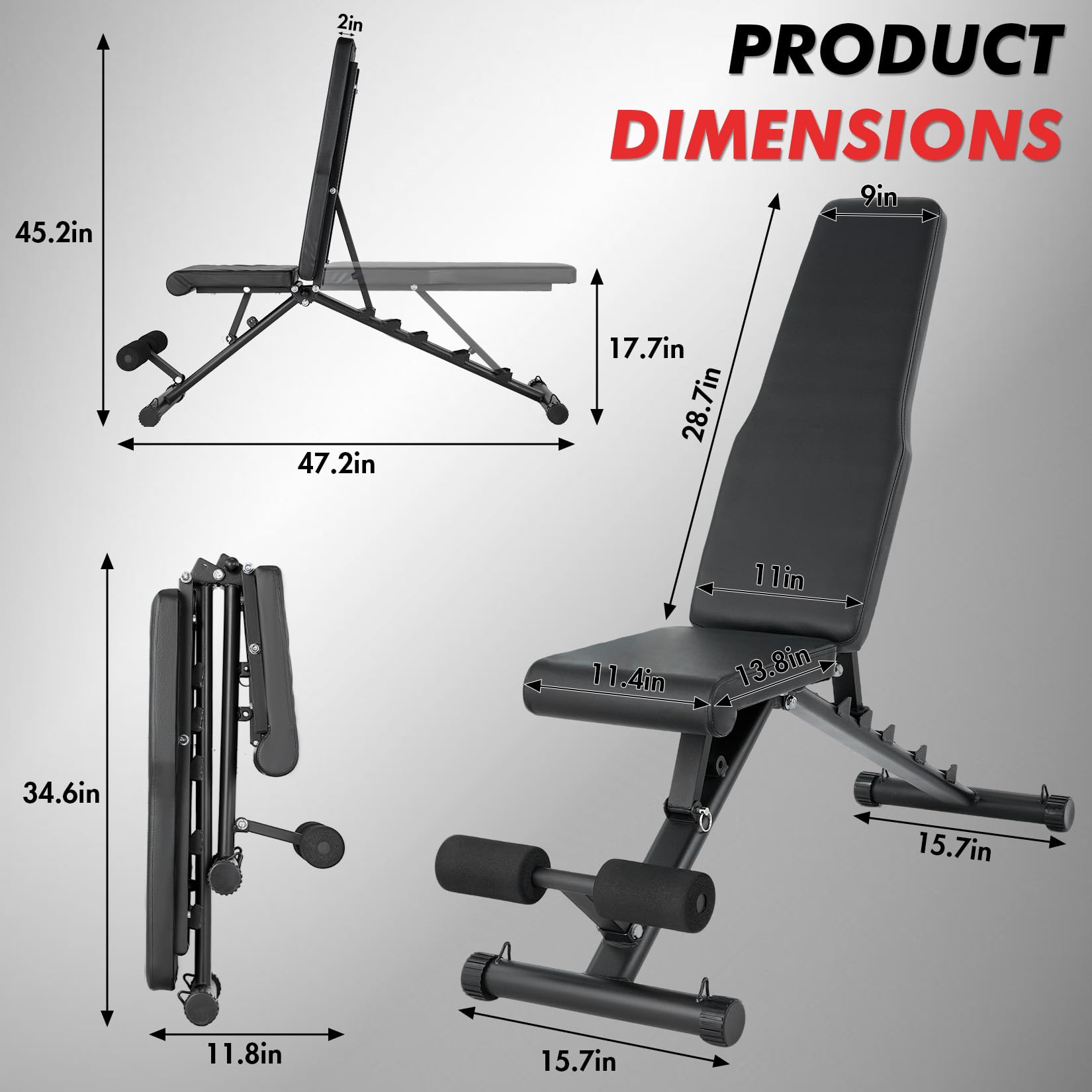 Garvee Banco de musculación ajustable plegable de 8 posiciones – Soporte para piernas y atril bíceps – Alimentación 200 kg – Entrenamiento completo en casa – Ahorro de espacio – Color negro