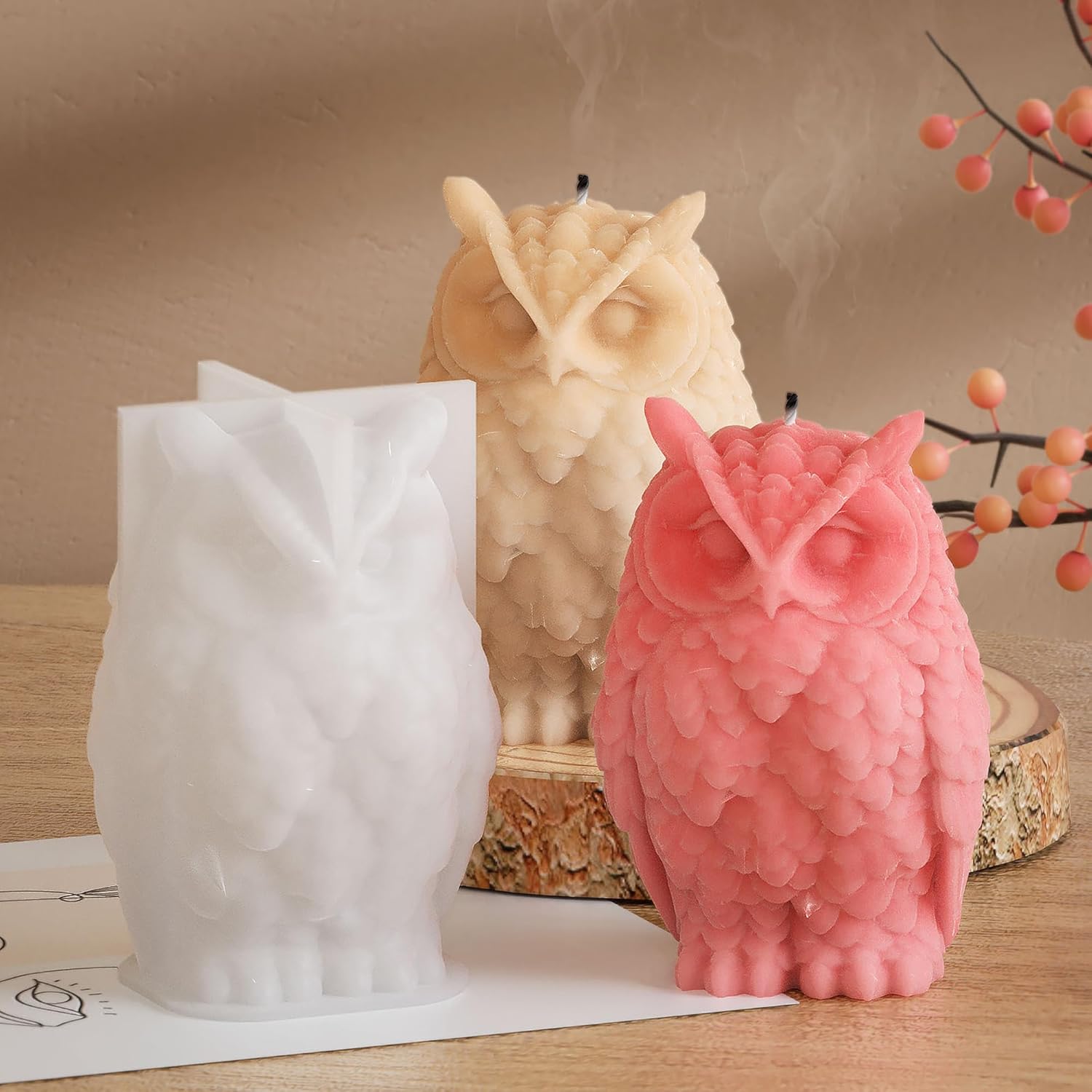 Juego de moldes para velas de resina y silicona de animales y búhos, molde de animales 3D para decoración del hogar y fabricación de velas