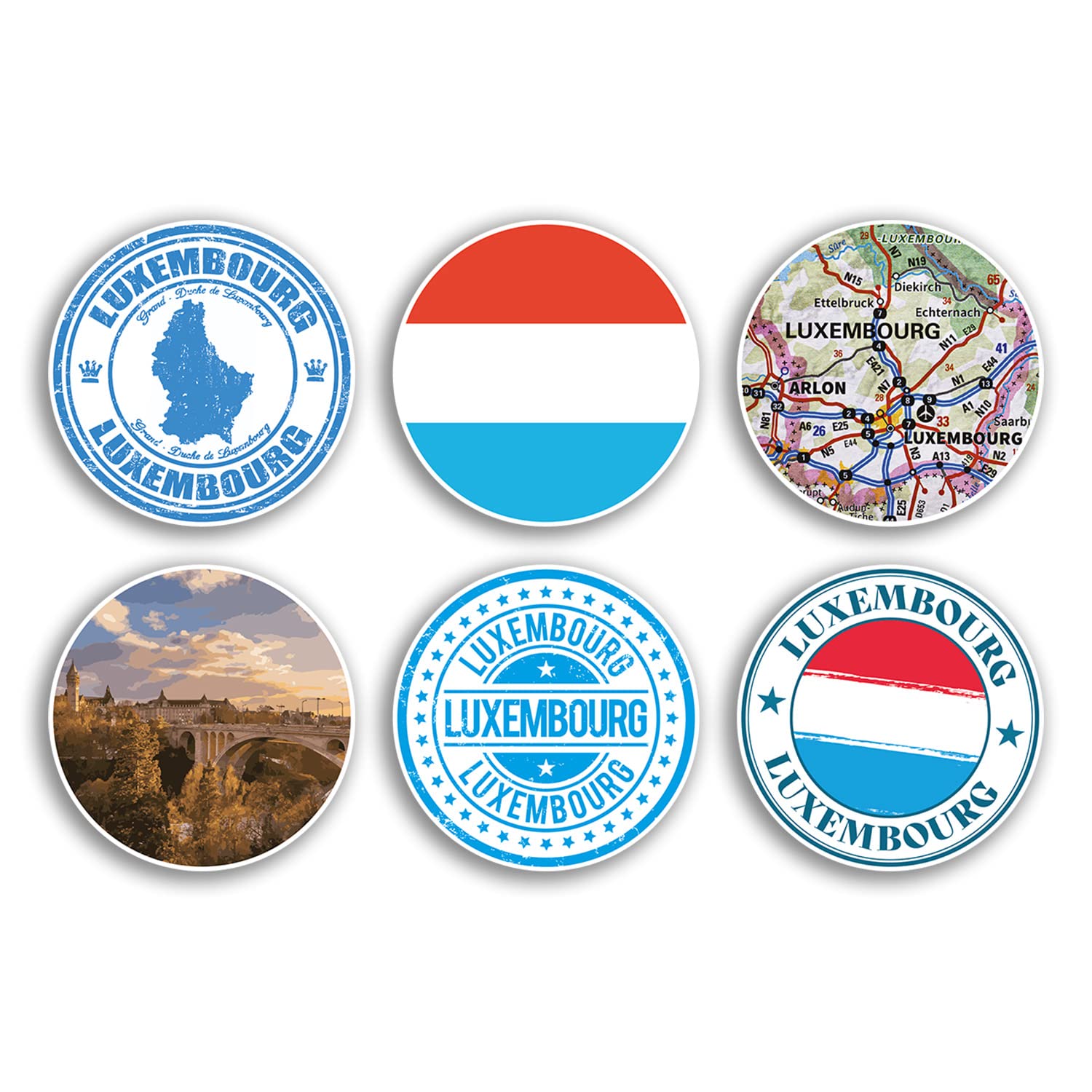 Dv Design Multi 6 X 10Cm Luxembourg Vinyl Stickers - Country City Travel Map Flag Holiday Luggage Design Gift #78849