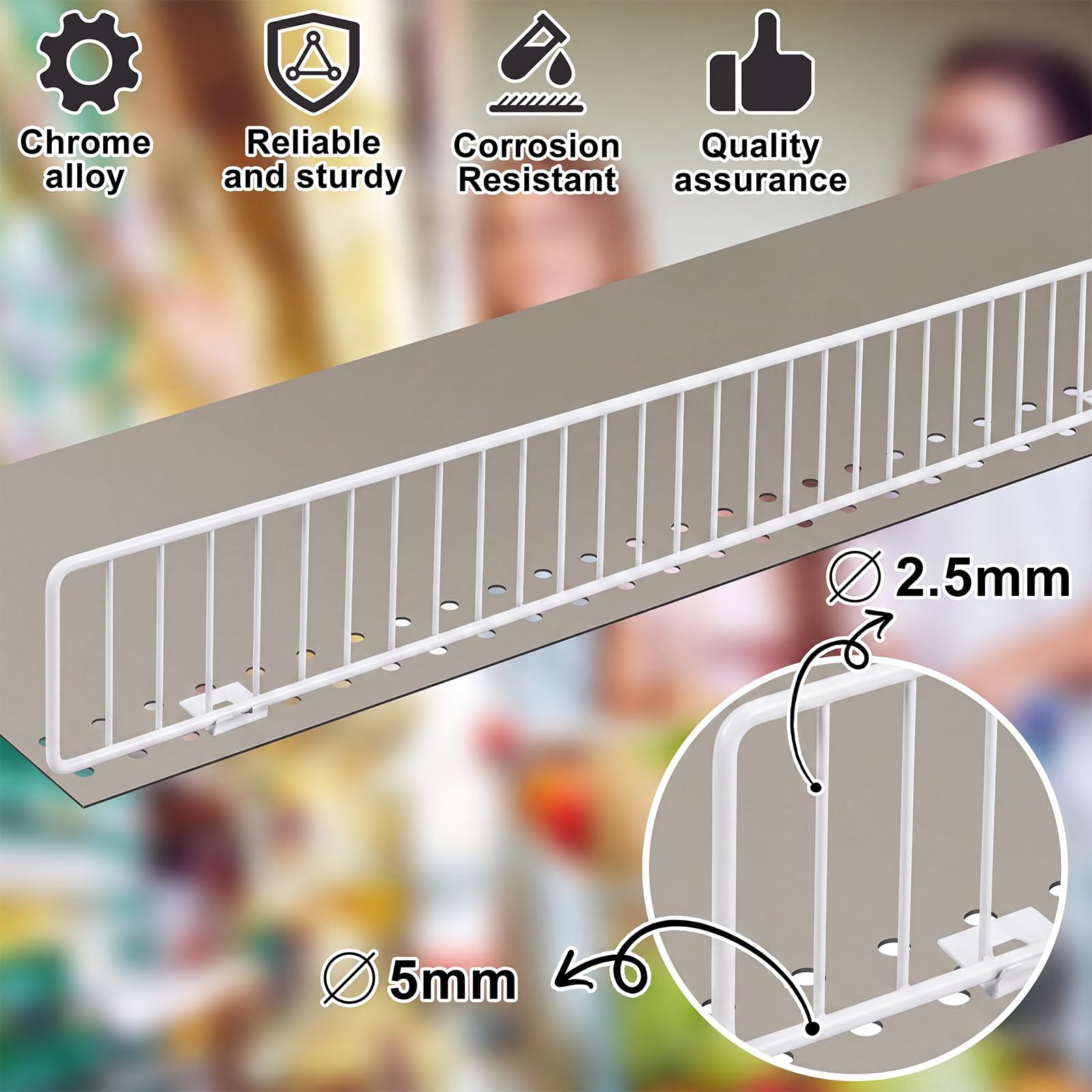 Yaocom Gondelregal für den Einzelhandel, 91,4 x 7,6 cm, stabiles Metall-Supermarkt-Geländer, Chrom, Warenorganisation, Leitblech, Display-Verbesserung für Einzelhandel, Geschäft, Obst, frische