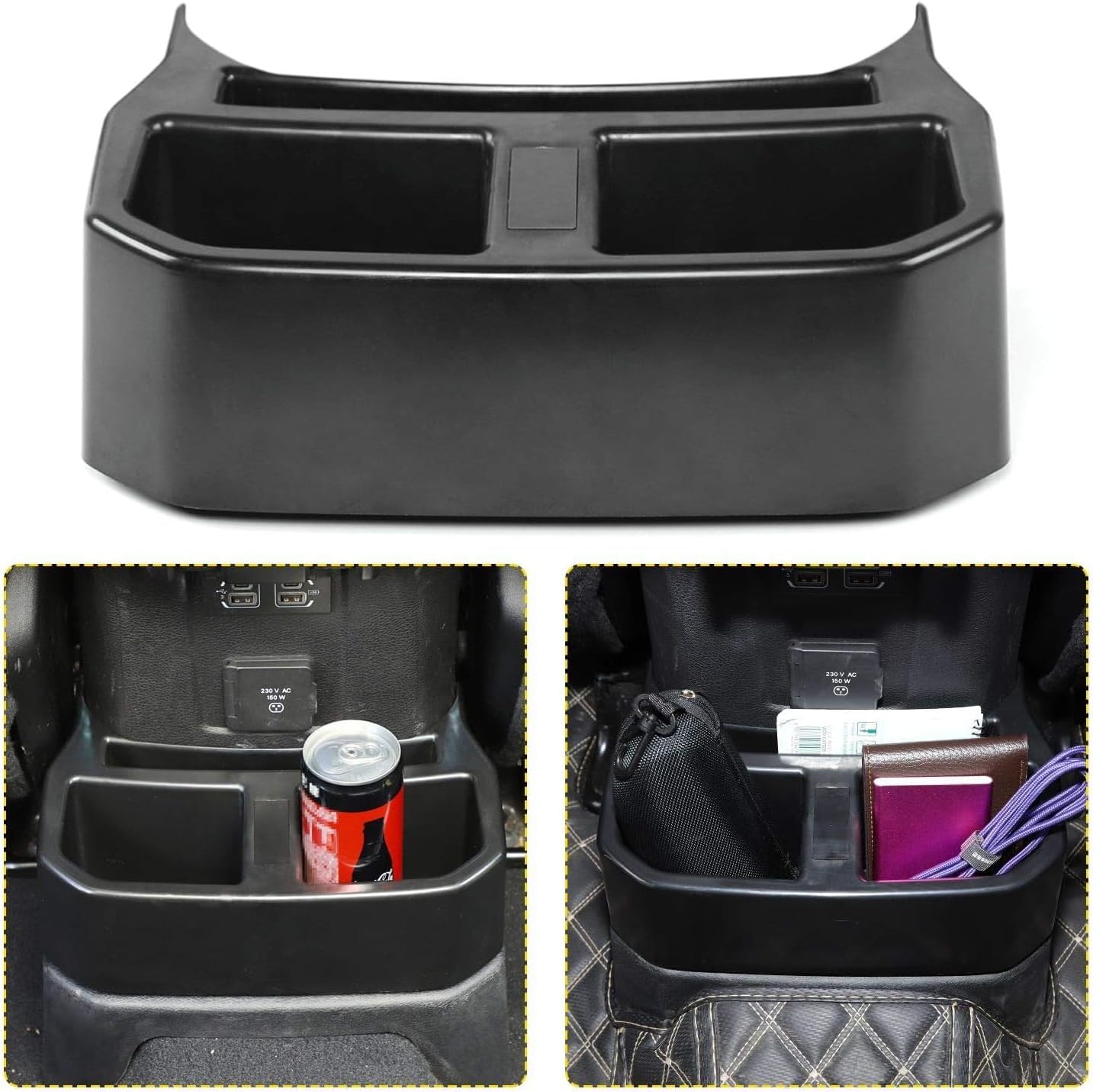 Rear Cup Holder Compatible with Jeep Wrangler JL & Unlimited Sahara Rubicon 2018 2019 2020 2021 2022 2023 Floor Console Mounted Drink Holder Rear Seat Storage Organizer Interior Accessories