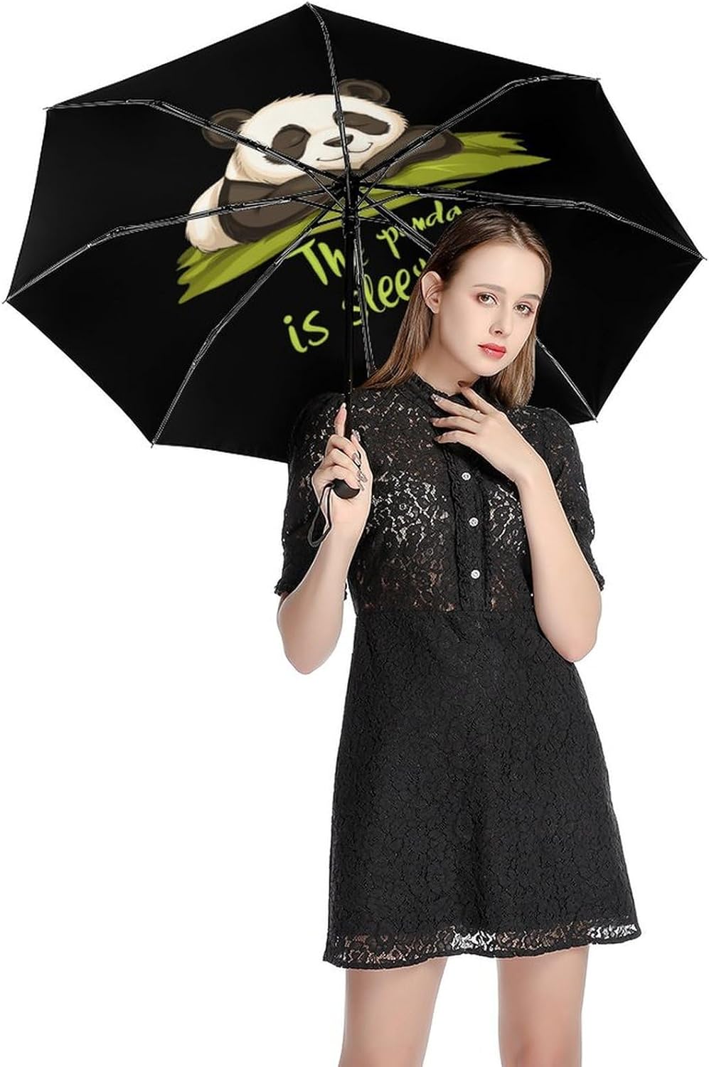 Sleeping Panda Bear Windproof Travel Umbrella Compact Portable Automatic Umbrella for Sun Rain