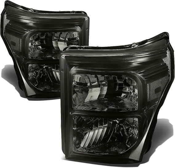 DNA MOTORING HL-OH-FSU13-SM-CL1 Smoke Lens Headlights Replacement Compatible with 11-16 F-250 / F-350 / F-450 / F-550 Super Duty