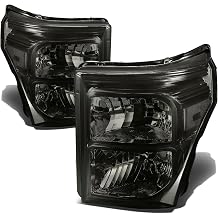 DNA MOTORING HL-OH-FSU13-SM-CL1 Smoke Lens Headlights Replacement Compatible with 11-16 F-250 / F-350 / F-450 / F-550 Super Duty