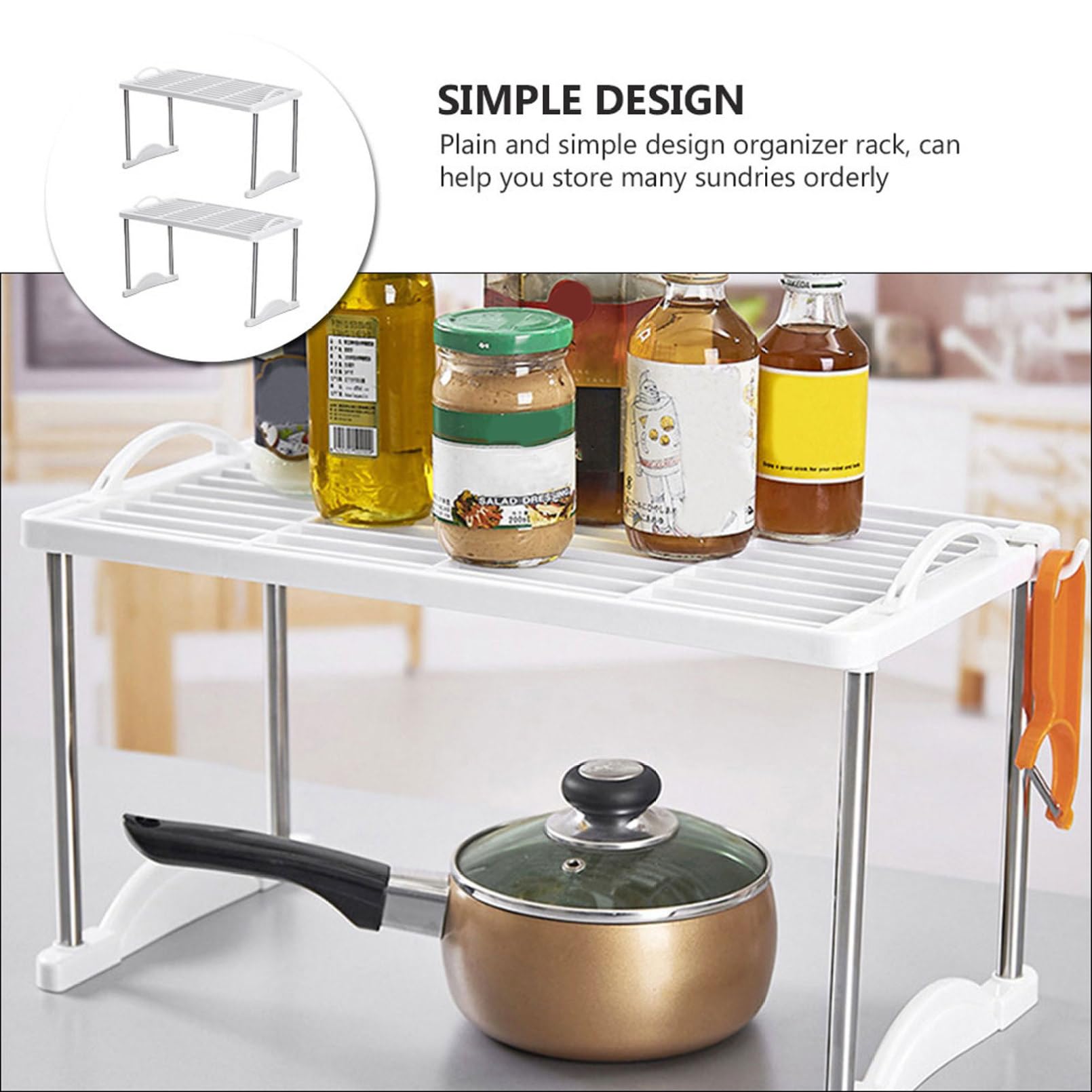 Housoutil Scaffale Portaoggetti in Metallo 2 Pezzi Supporto di Stoccaggio Multiuso Bianco 42X22X22 CM per Cucina e Bagno Mensola da Pavimento Resistente per Condimenti e Utensili