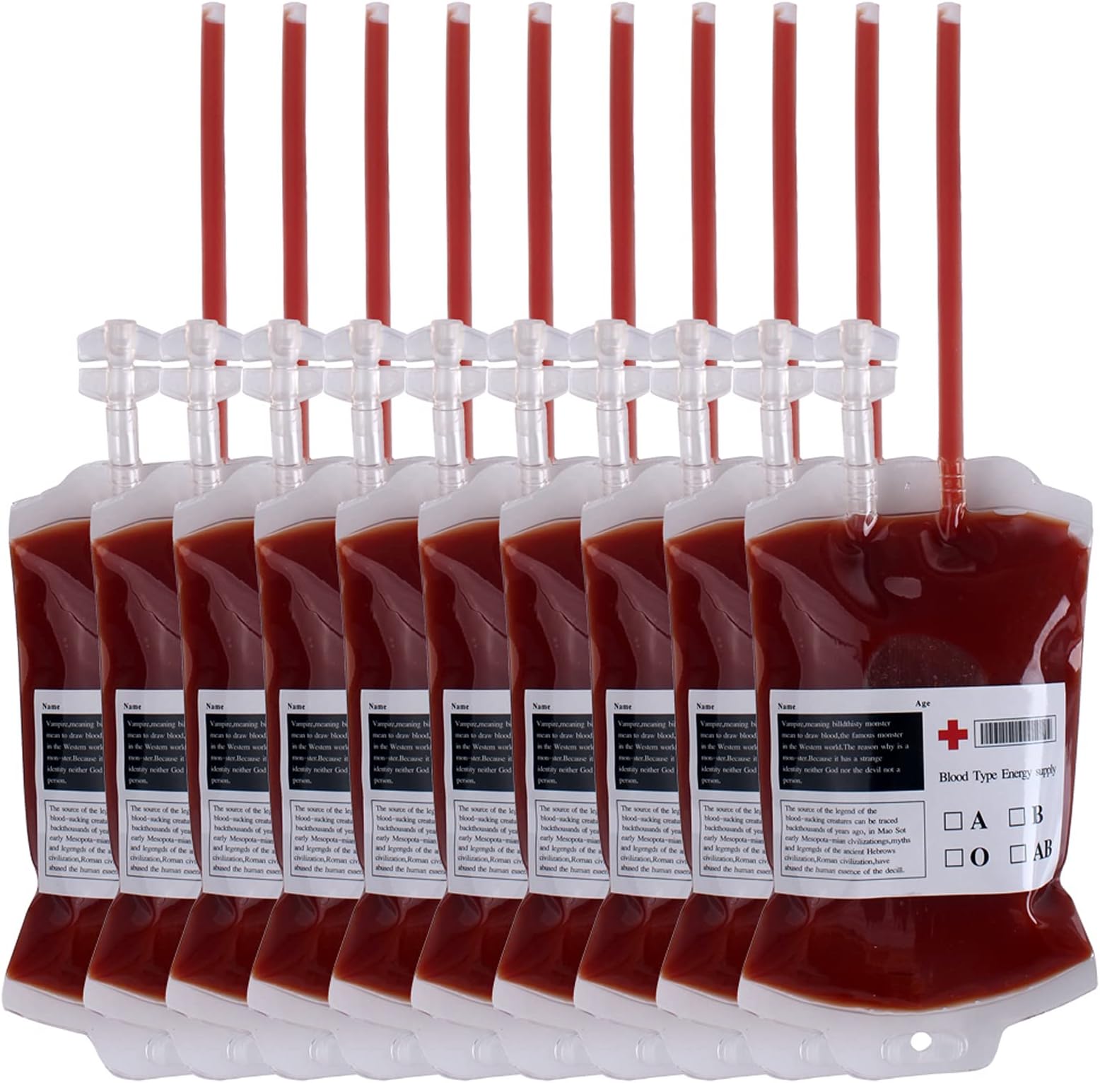 HAZOULEN Blood Bags for Drinks, IV Bags Drink Containers with Syringe for Halloween Zombie Party Favors Decorations, Set of 10