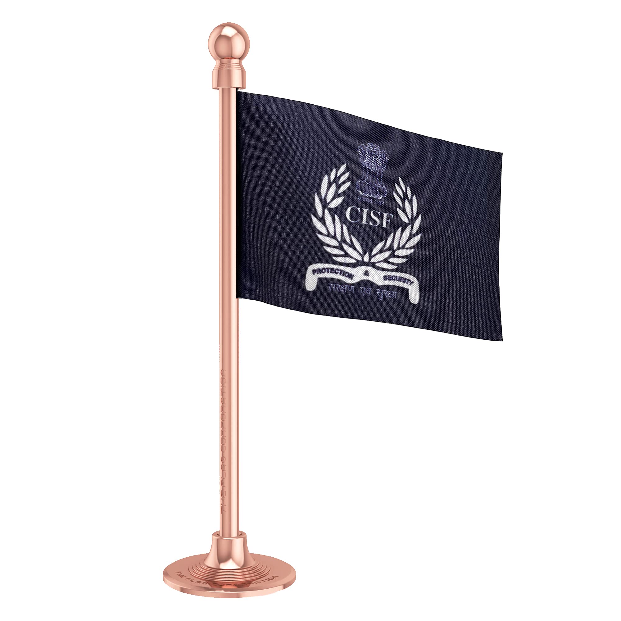 The Flag Corporation CISF Central Industrial Security Force Car Dashboard Flag 2in x 3in With A Stainless Steel Blush Rose Gold Base