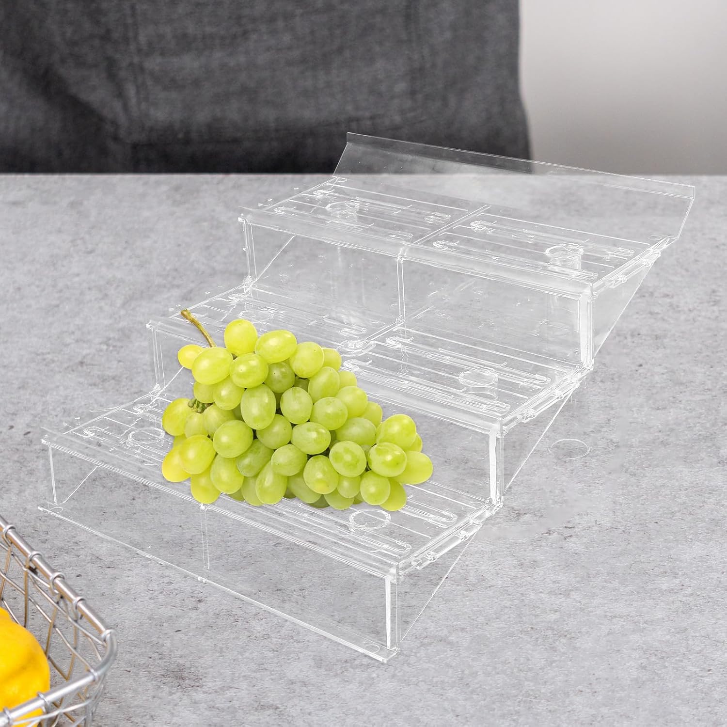 Toddmomy 3 Tier Plastic Display Riser for Fruits and Vegetables with Tiered Design, Convenient for Customers to Pick up Items, for Supermarket and Retail Store Display