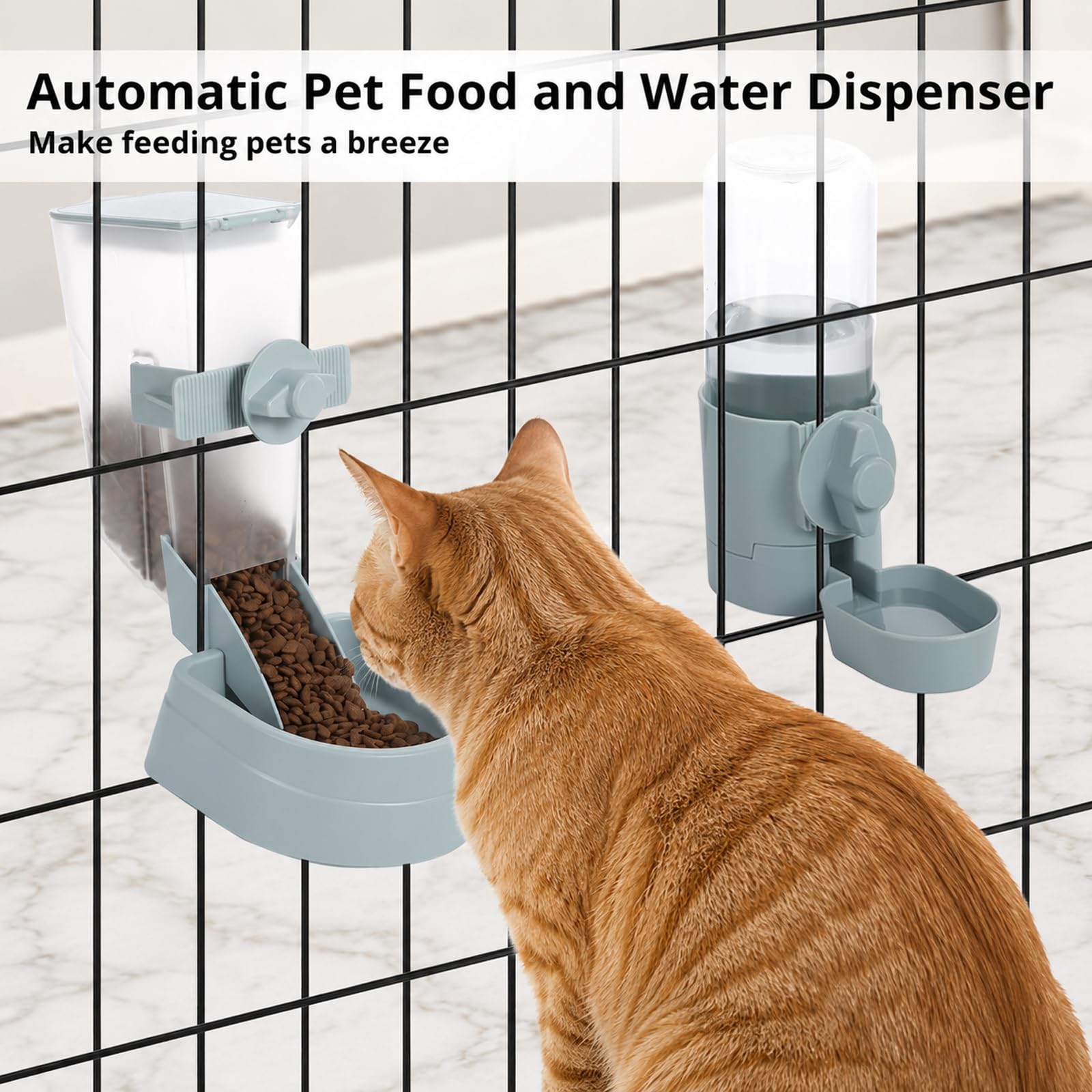 Dispensador automático de agua para alimentos, comedero automático para jaula de mascotas, dispensador de alimentos de 1 litro y bebedero de 17 onzas, juego de cuencos colgantes para conejo, gato