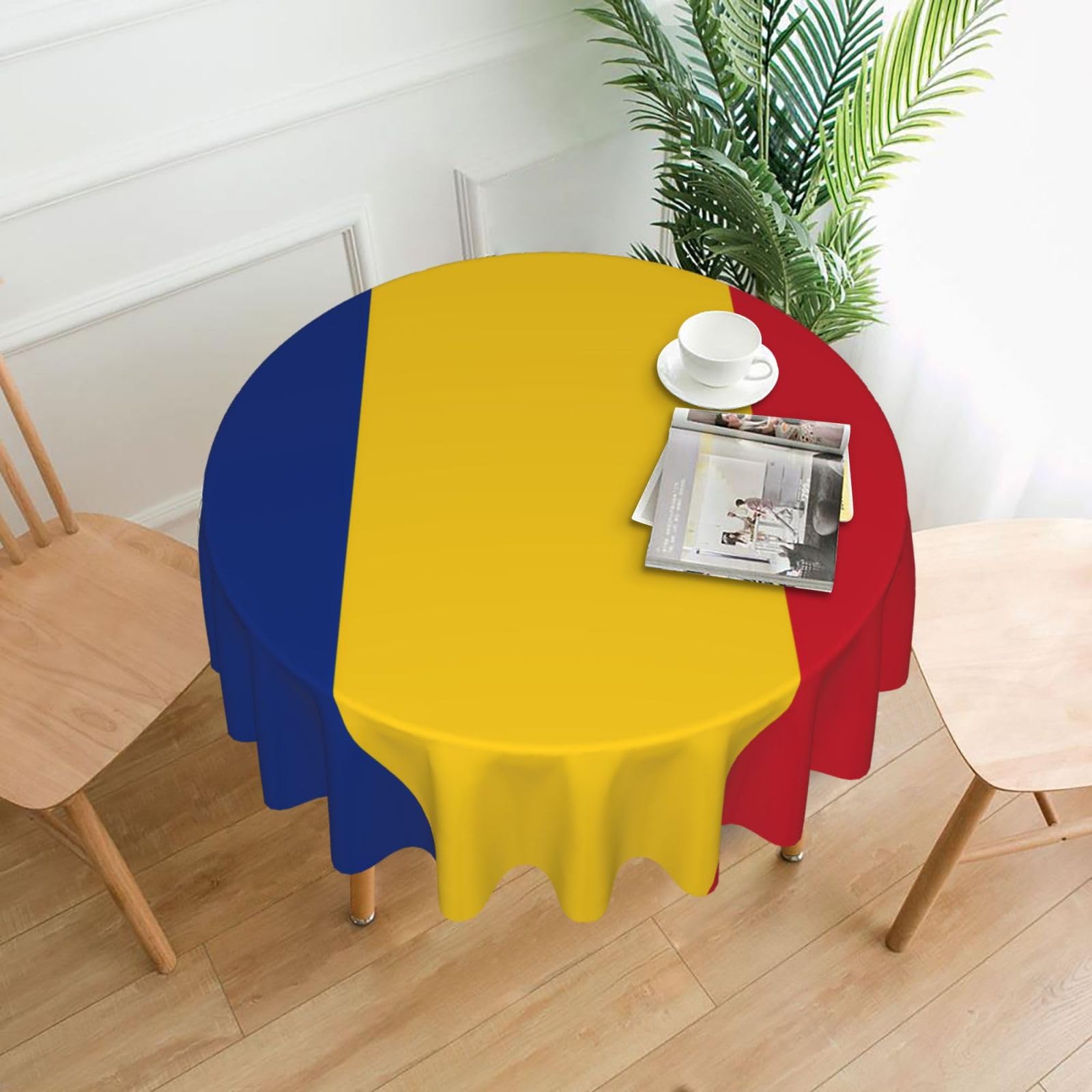 ZHAOUR Flag Of Romania Print Round Washable Tablecloth – Table Cover