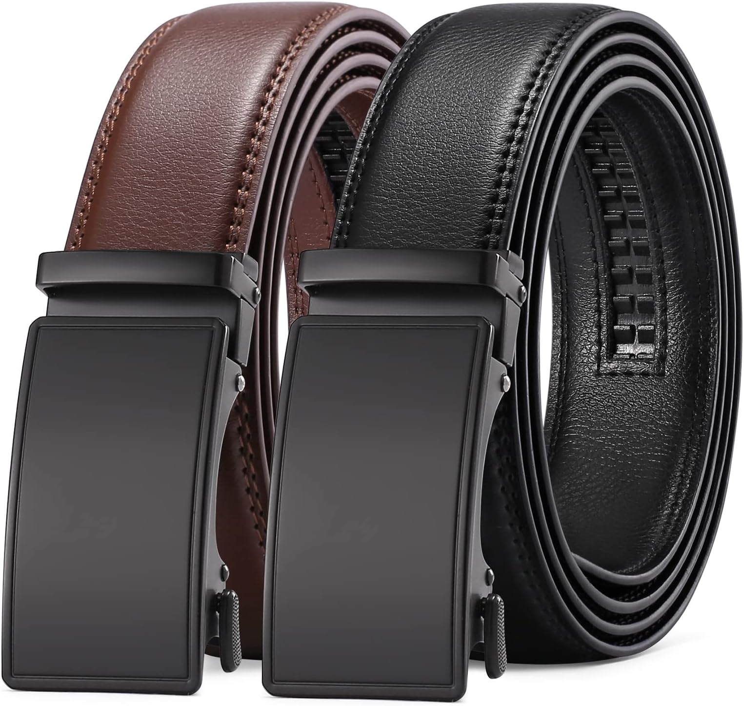 2 Pack Ratchet Belt Men, Men Leather Belts in Gift Set Box for Dress Casual, Size Adjustable Trim to Fit