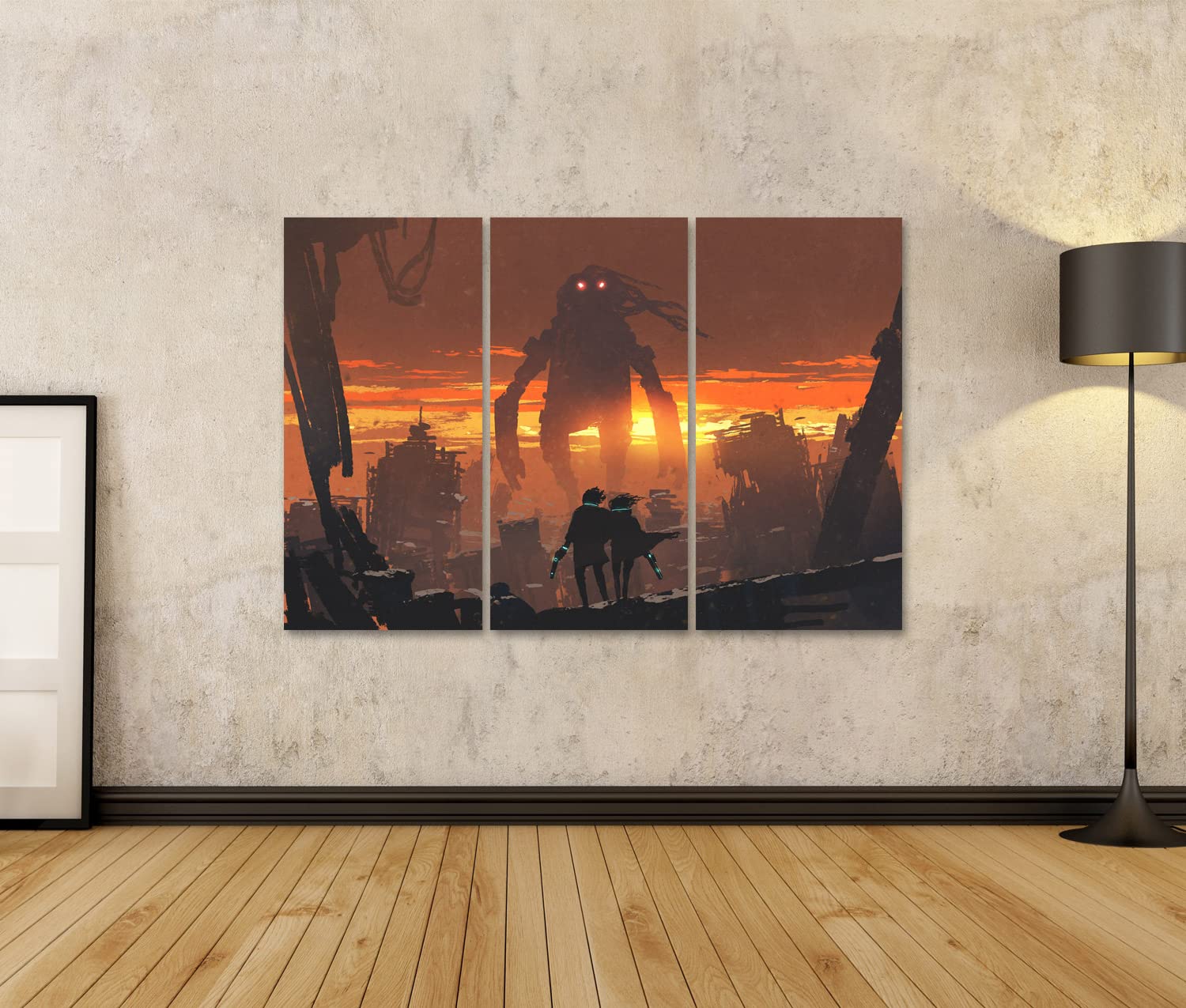 islandburner Prime - Quadro su tela, motivo: arma gigante, robot sci-fi, scena in piedi, città distrutta, poster da parete