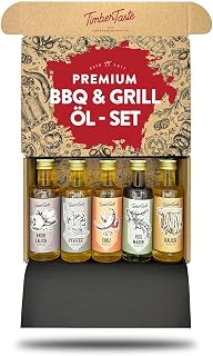 TIMBER TASTE® Grill Zubehör - 5 premium BBQ Aromaöle & Würzöle Geschenk Set | Ostergeschenke Erwachsene | Geschenke für Männer | Ostergeschenk Mann | Männergeschenke | Geburtstagsgeschenk für Männer