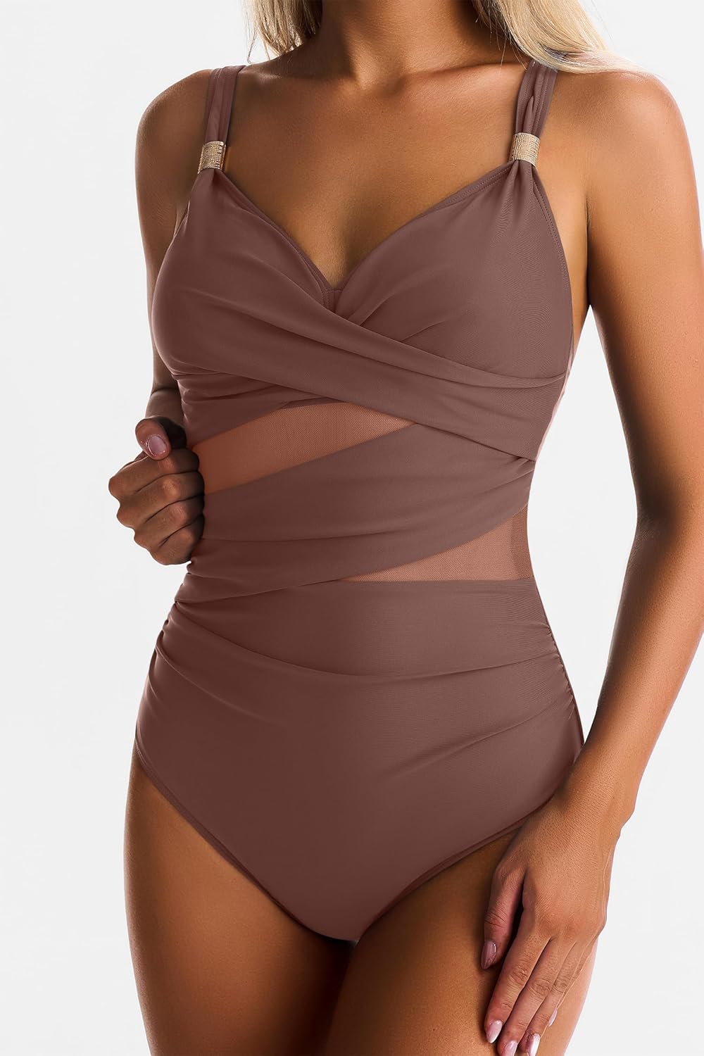 Women Mesh One Piece Swimsuit Tummy Control Sexy Bathing Suits V Neck Push Up Swimsuits Slimming Swimwear - Image 2