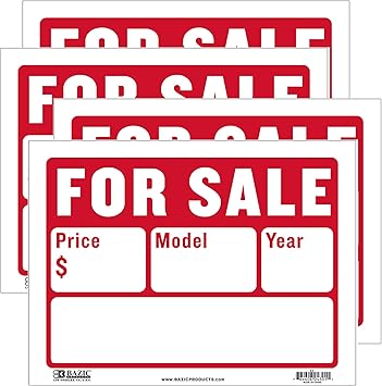 BAZIC Products For Sale Sign 2-Line, 9 x 12 in, Weather Resistant, for Yards Windows Real Estate, 4 Pack