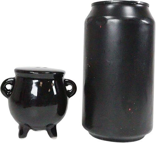 Miniatura 3 de Ebros Gift Juego de salero y pimentero para Halloween, bruja, Wicca, magia, negro, salero y pimentero, figuras de cerámica, caldero de poción,