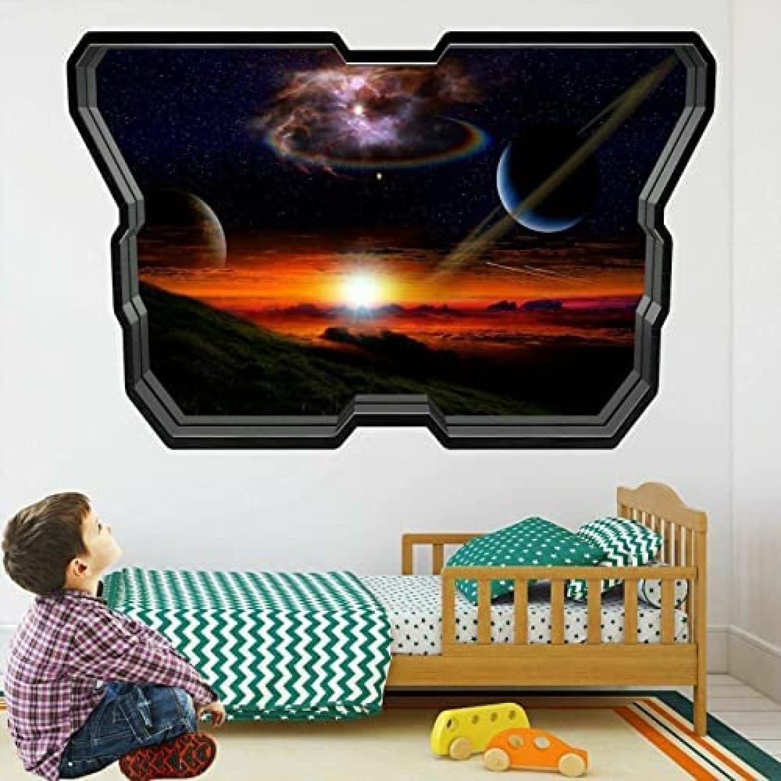 Vinilos Decorativos 3D Rotos Planetas Espacio Galaxia Estrellas Astronomía 3D Pegatinas de pared Calcomanía Mural Habitación de niños 80x120cm