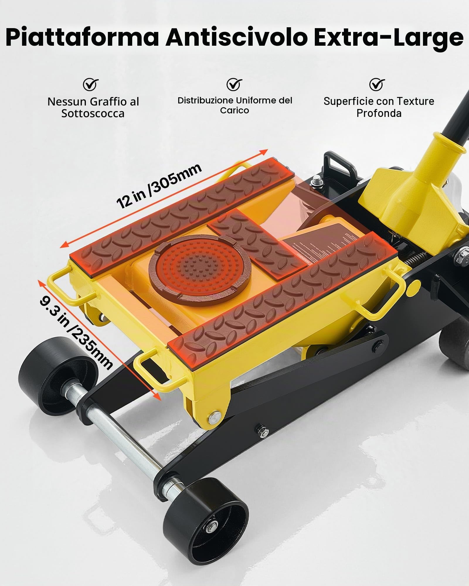 VEVOR Cric Idraulico a Carrello 2 Tonnellate in Acciaio, Cric Idraulico da Pavimento a Basso Profilo, a Pistone Singolo con Ruote, Altezza di Sollevamento 150-435 mm, Multiuso per Auto, Moto, Quad