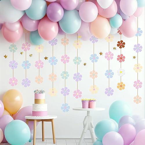 Miniatura 13 de Henoyso 60 piezas de decoraciones de fiesta de estilo retro con margaritas de los años 60, 70, 80, recortes de papel hippie para fiestas de Groovy