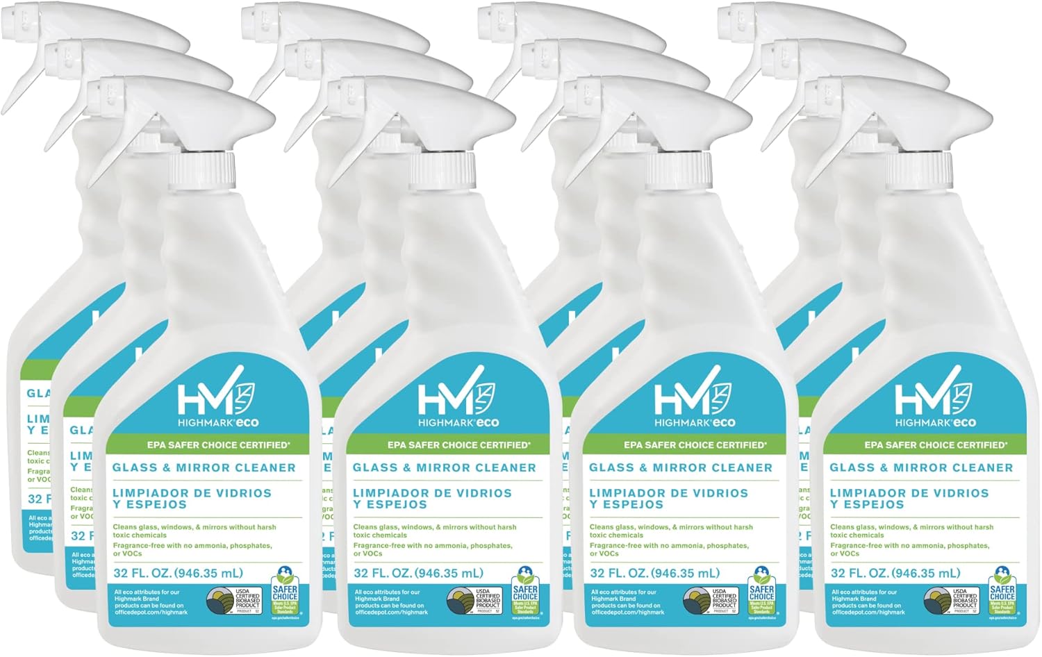 Highmark® ECO Glass And Mirror Cleaner, 32 Oz, Case Of 12 Bottles