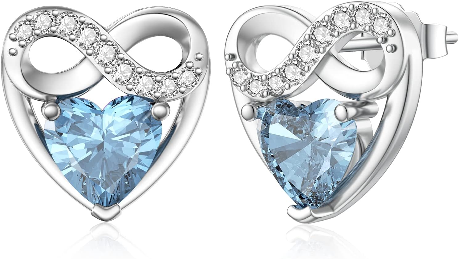 Birthstone Earrings, 925 Sterling Silver Infinity Love Heart Ear Studs for Women Birthday Present