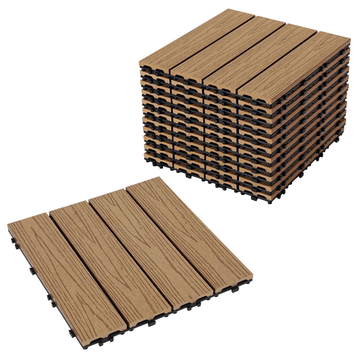 Piastrelle per terrazze in WPC, 30 x 30 cm, 22 pezzi, per balconi da 2 m², resistenti alle intemperie, sistema a clic, impermeabili, per terrazze, esterni, teak
