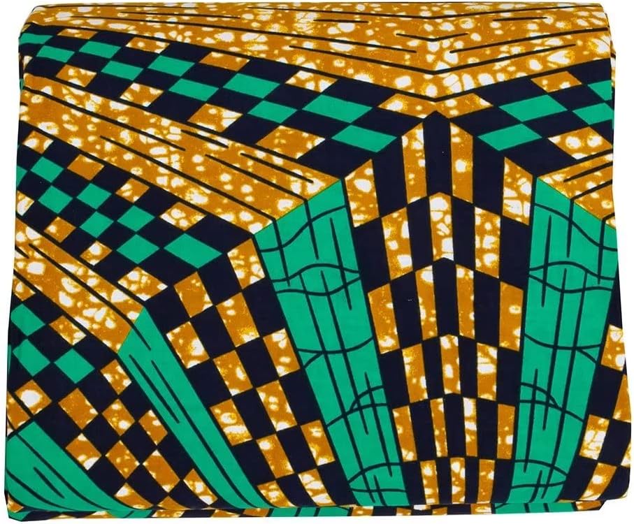 BintaRealWax African Fabric 100% Cotton Kente Cloth by The Yard 6 Yards African American Ankara Print Wax Fabric 1496