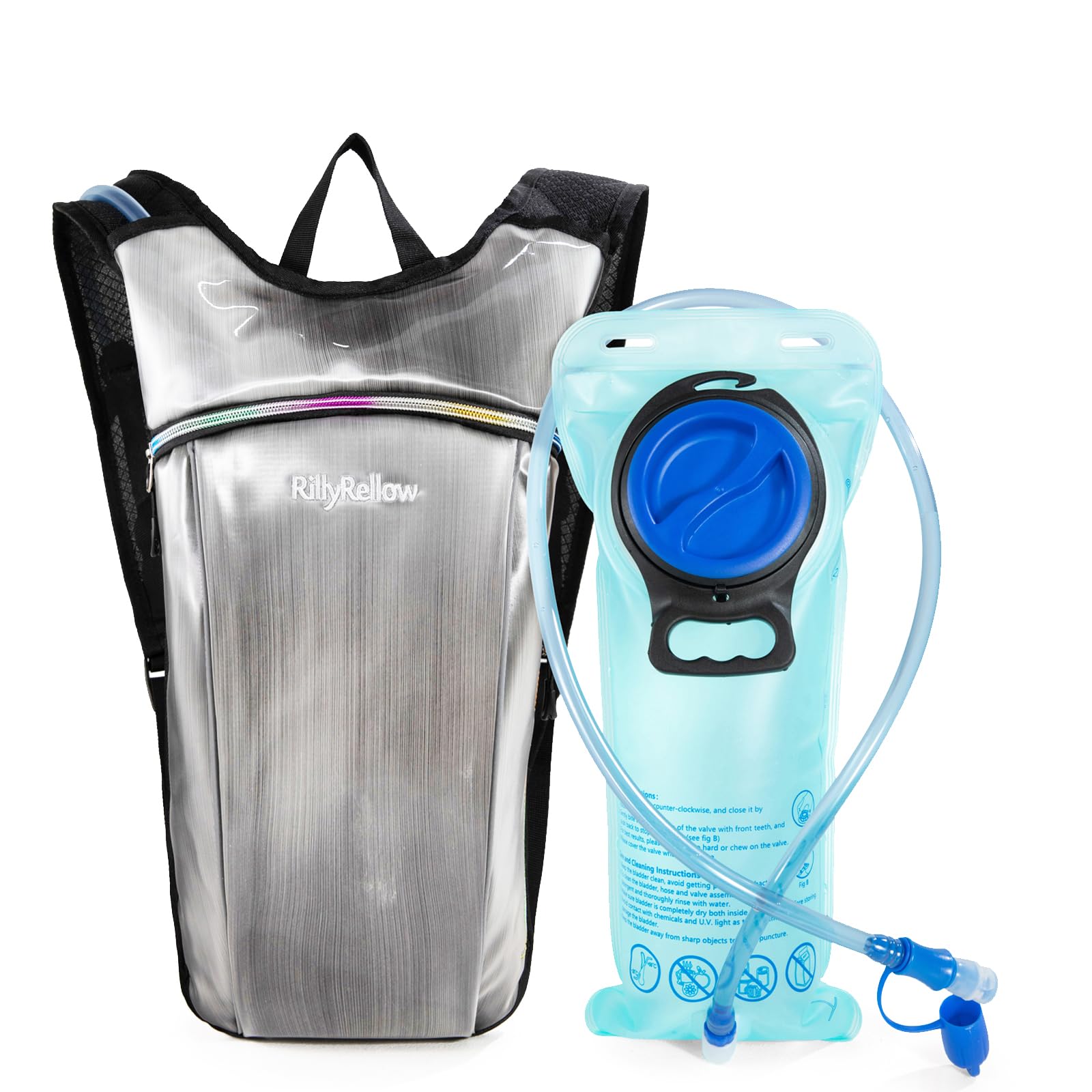 Hydration Backpack with 2L Water Bladder, Lightweight Insulation Water Backpack, for Raves Festivals Concert, Hiking, Biking, Climbing, Running and More (3D - Off-white, 2L Water Bladder)