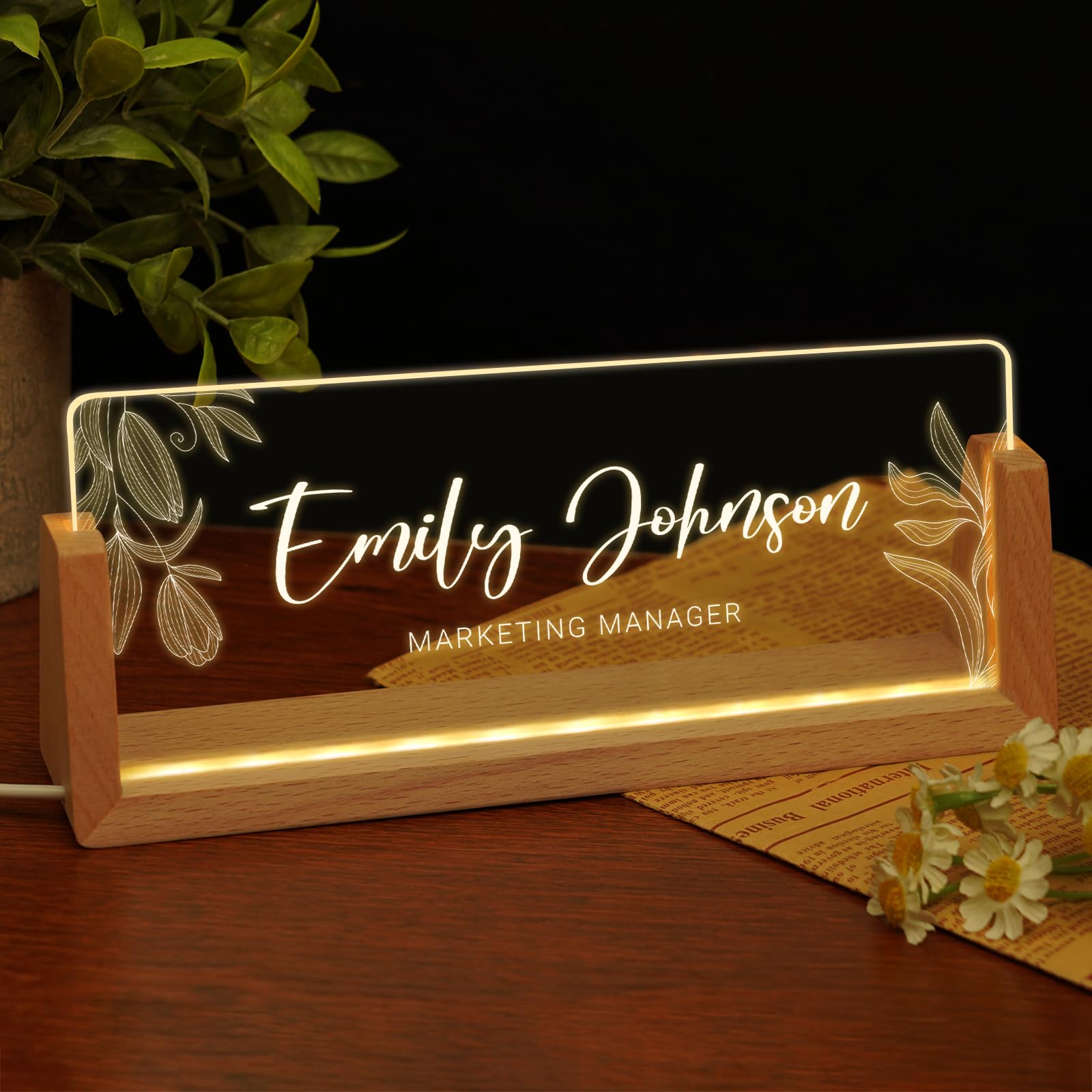 Custom Name Plate for Desk, Personalized Light Up Acrylic Desk Name Plate, Personalized Office Gifts for Boss Coworkers Teacher, Employee Appreciation GIfts, Office Decor for Women Men
