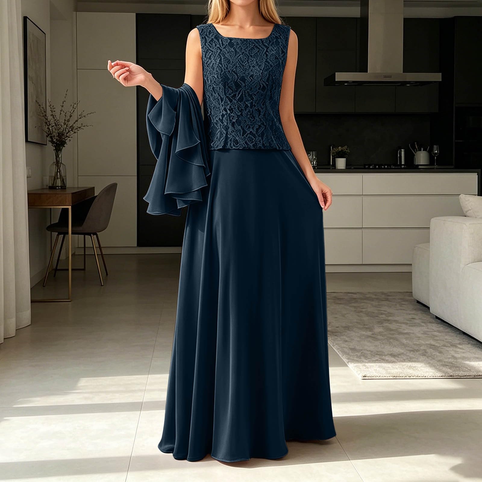 Generisch Tuta da donna, 3 pezzi, con pantaloni, abito da ballo, elegante abito per il tempo libero, top in pizzo, cardigan a maniche lunghe e pantaloni in chiffon, abito da sposa per matrimonio