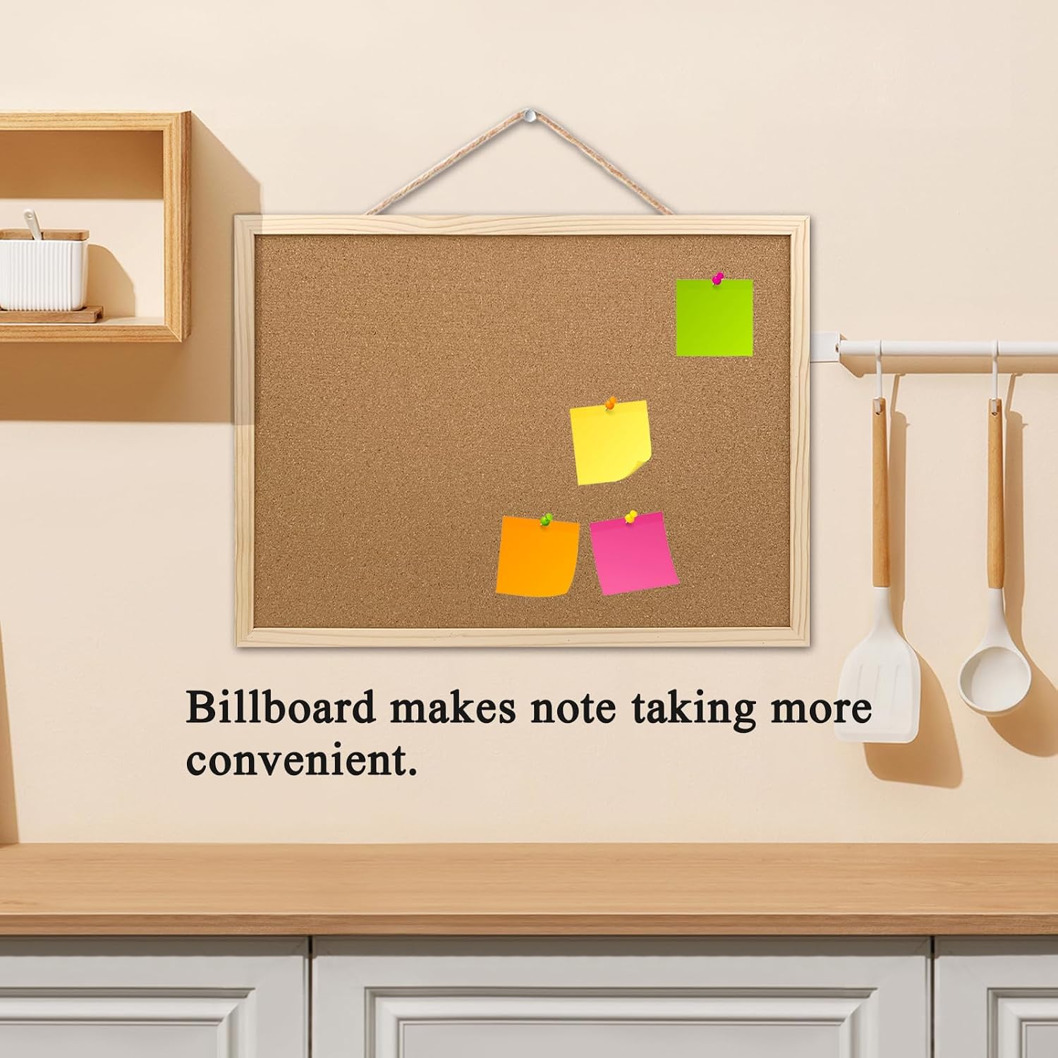 GDMINLO Cork Board Bulletin Board, 15.7"X 11.81" pin Boards for Walls, Oak Wood Finish Frame, Wall Mounted Cork Board for Office Home and School(Pins, Eye Bolts, gaskets, Screws)