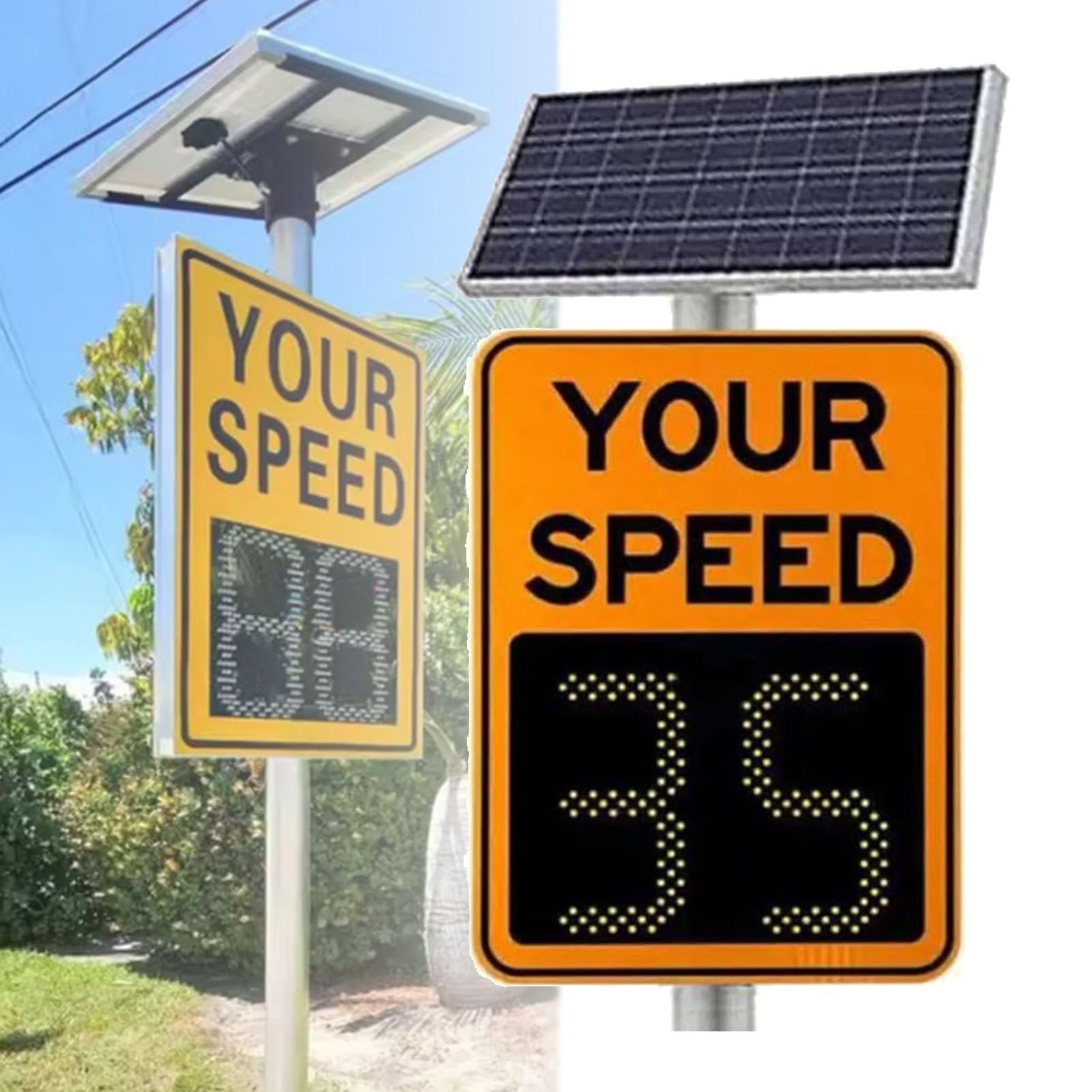 FHRKA Solar Powered Radar Speed Limit Sign, 28"x20" LED Speed Limit Radar Detective Display, Weatherproof Radar Feedback Sign