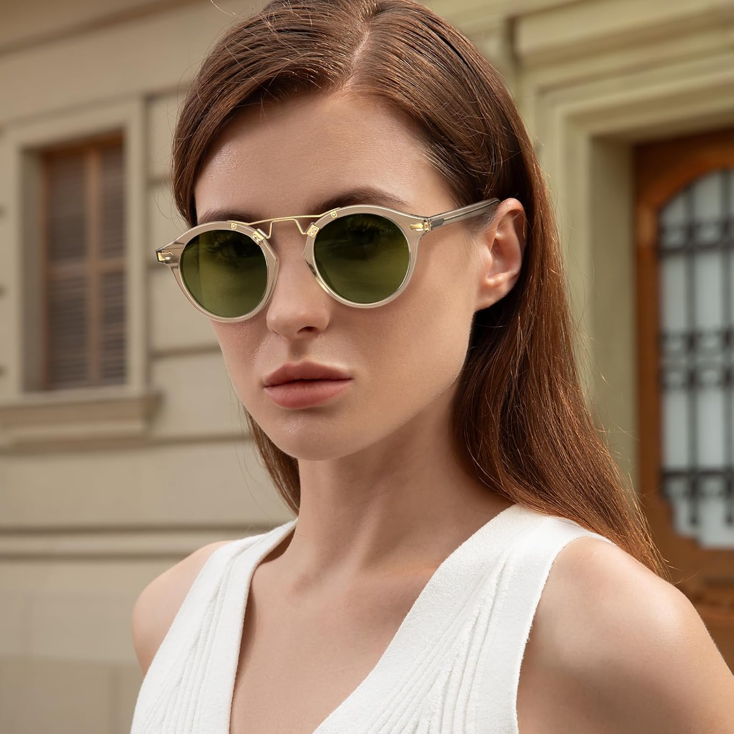 CARFIA Double Bridge Small Acetate Sunglasses for Women Polarized, Retro Metal Brow Ladies Sunnies Fashion Round Eyewears - Image 2