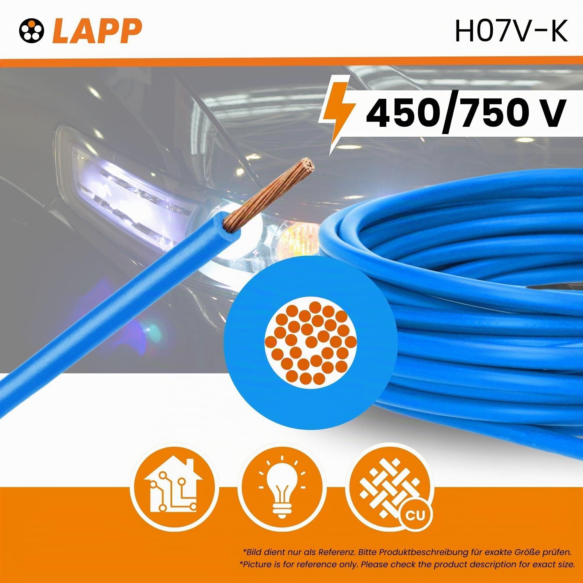 LAPP H07V-K 6 mm² Câble de Câblage Flexible - 10 m, Bleu | Fil électrique monoconducteur ignifuge, certifié HAR, idéal pour armoires de commande et installations fixes, 2500 V.
