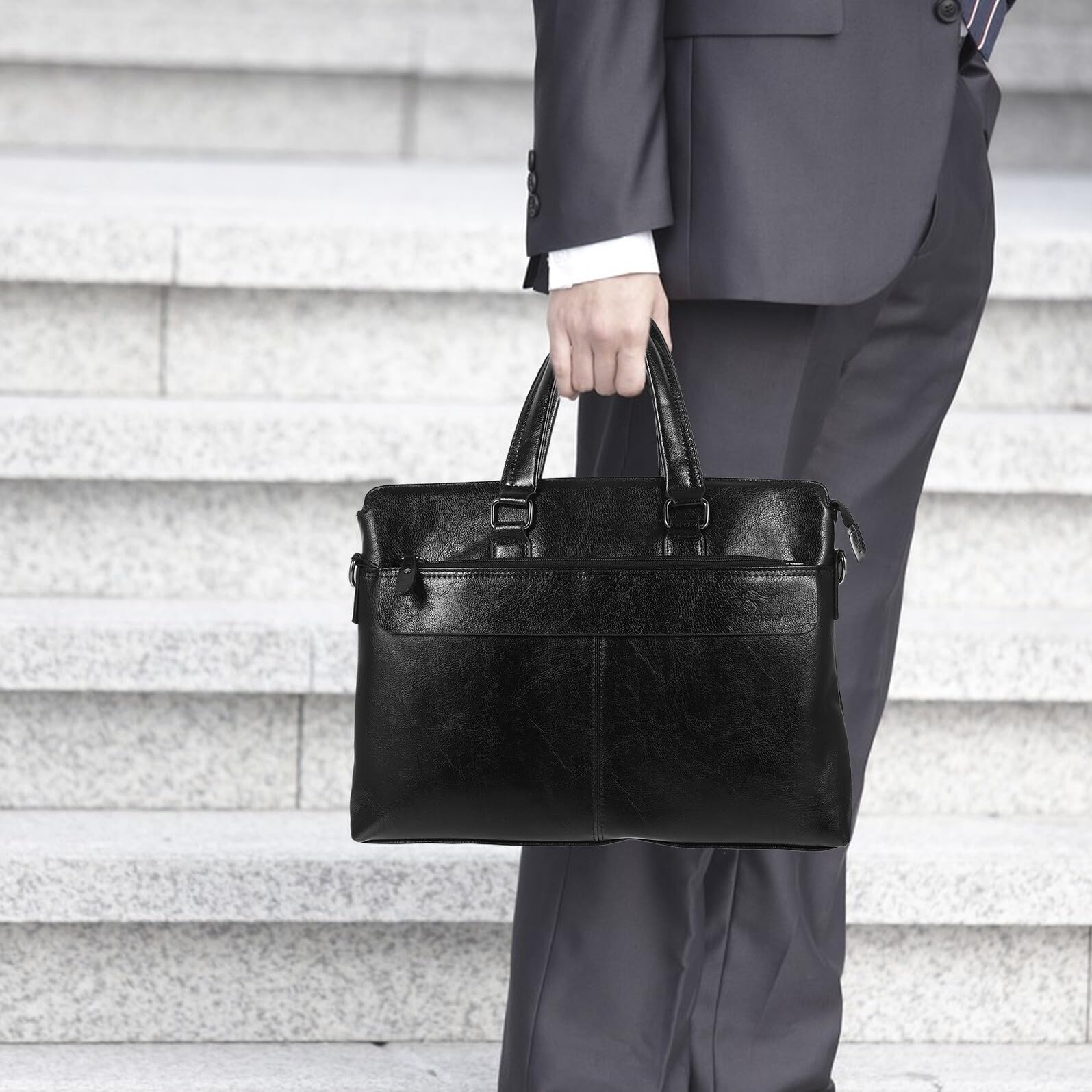 Mikinona Business Tasche aus Pu Leder mit Doppeltem Henkel und Durchdachtem Innenraumdesign Elegante Aktentasche für Herren für Büro und Reisen