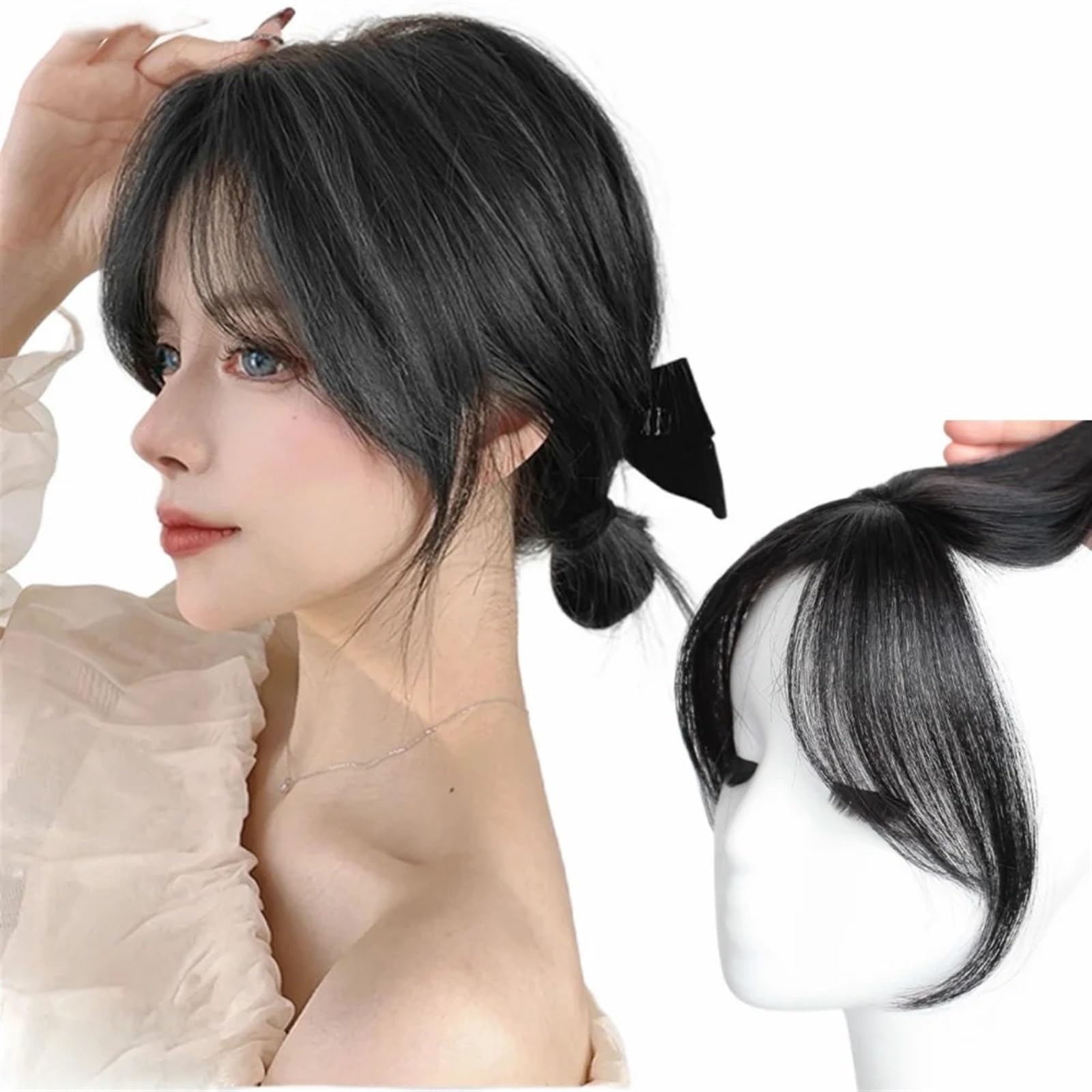 Flequillo Flequillo de Cabello Humano Natural for Mujer, Flequillo Lateral, Parte Media 3D, Extensiones con Clip, postizos Invisibles Flequillo Postizo(Dark Brown)
