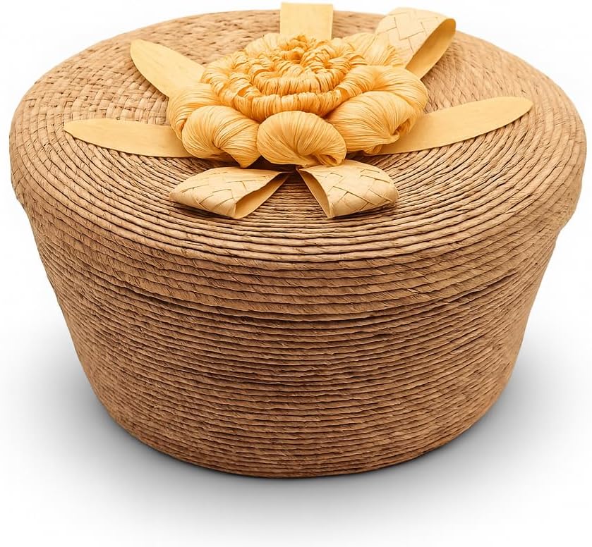 Mexican Tortilla Warmer Basket, 8.6 Inch Handwoven with Lid, Natural Palm