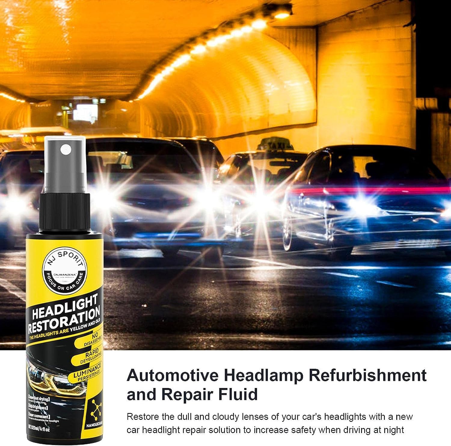 Car Headlight Repair Spray, Headlight Repair Liquid, NJ Sport Headlight Restoration 120ML, Car Headlight Destaining, Anti-Scratch Lens Polish Cleaner (1PC) image 2
